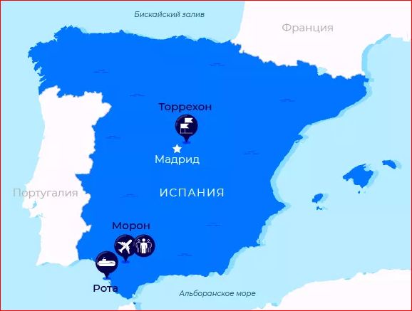 Map of US and NATO military bases in Spain