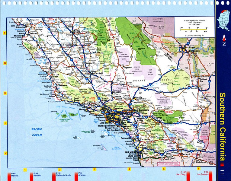 Map of Southern California - highways, national parks, reserves, recreation areas, and Indian reservations