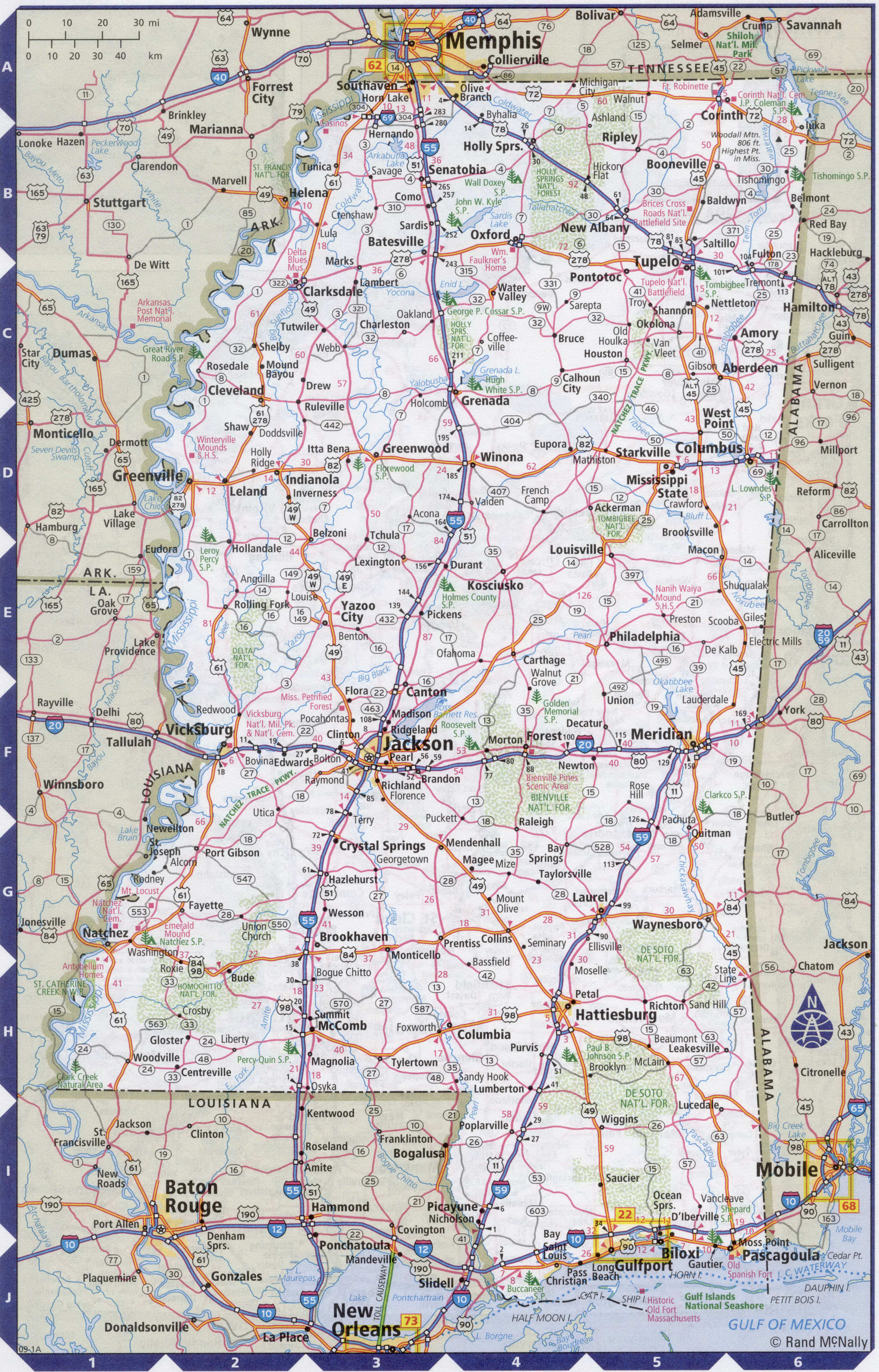 Roads map of Mississippi state