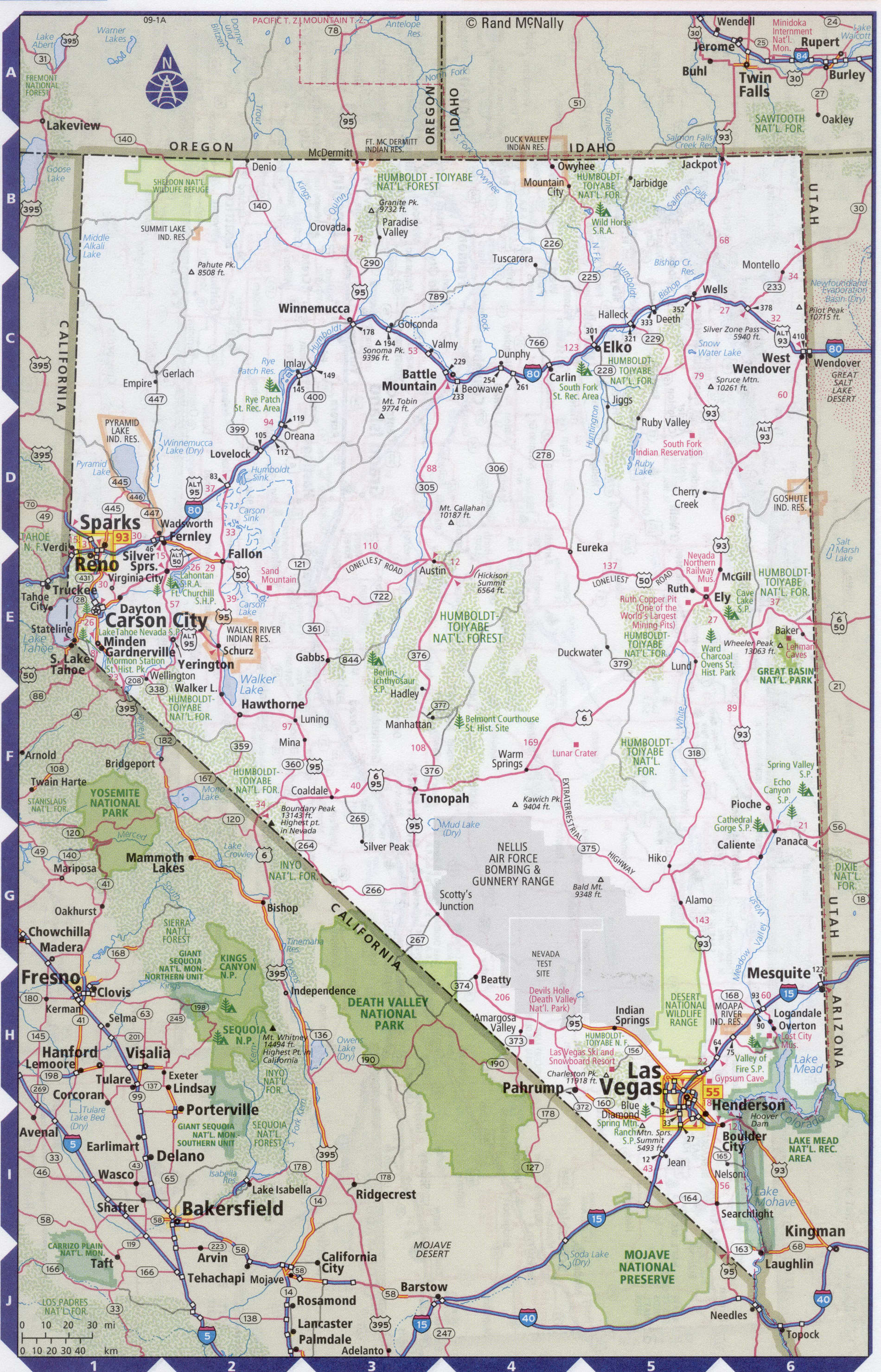 Roads map of Nevada state