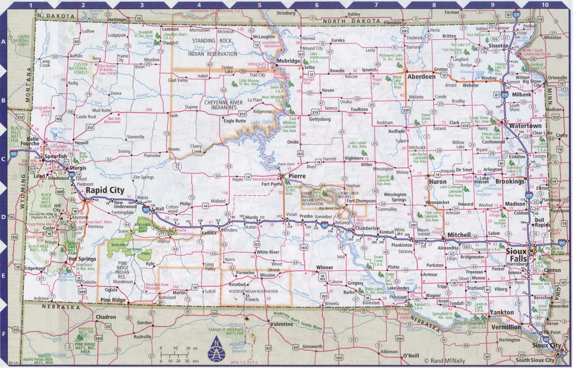 Roads map of South Dakota state
