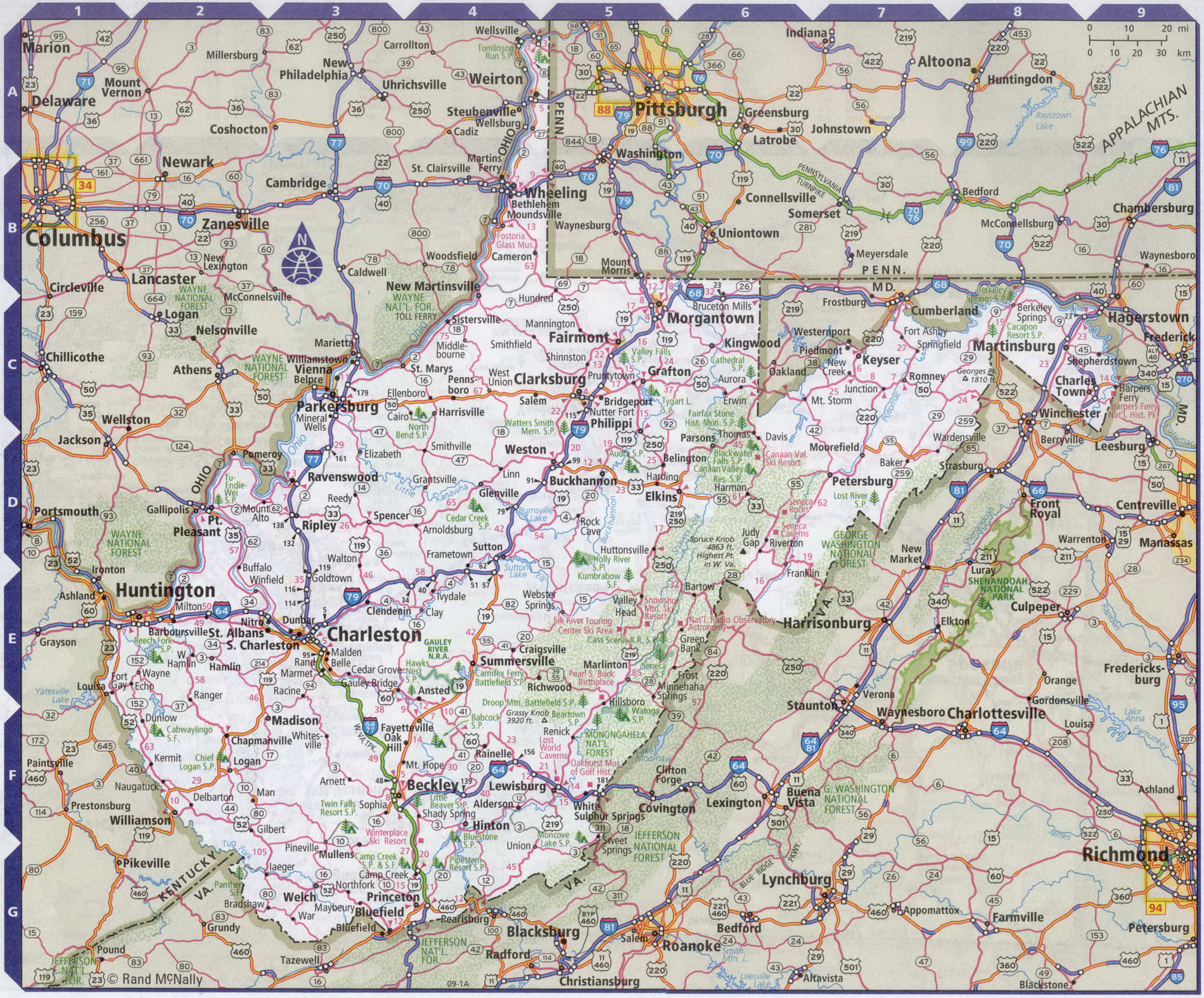 Roads map of West Virginia state