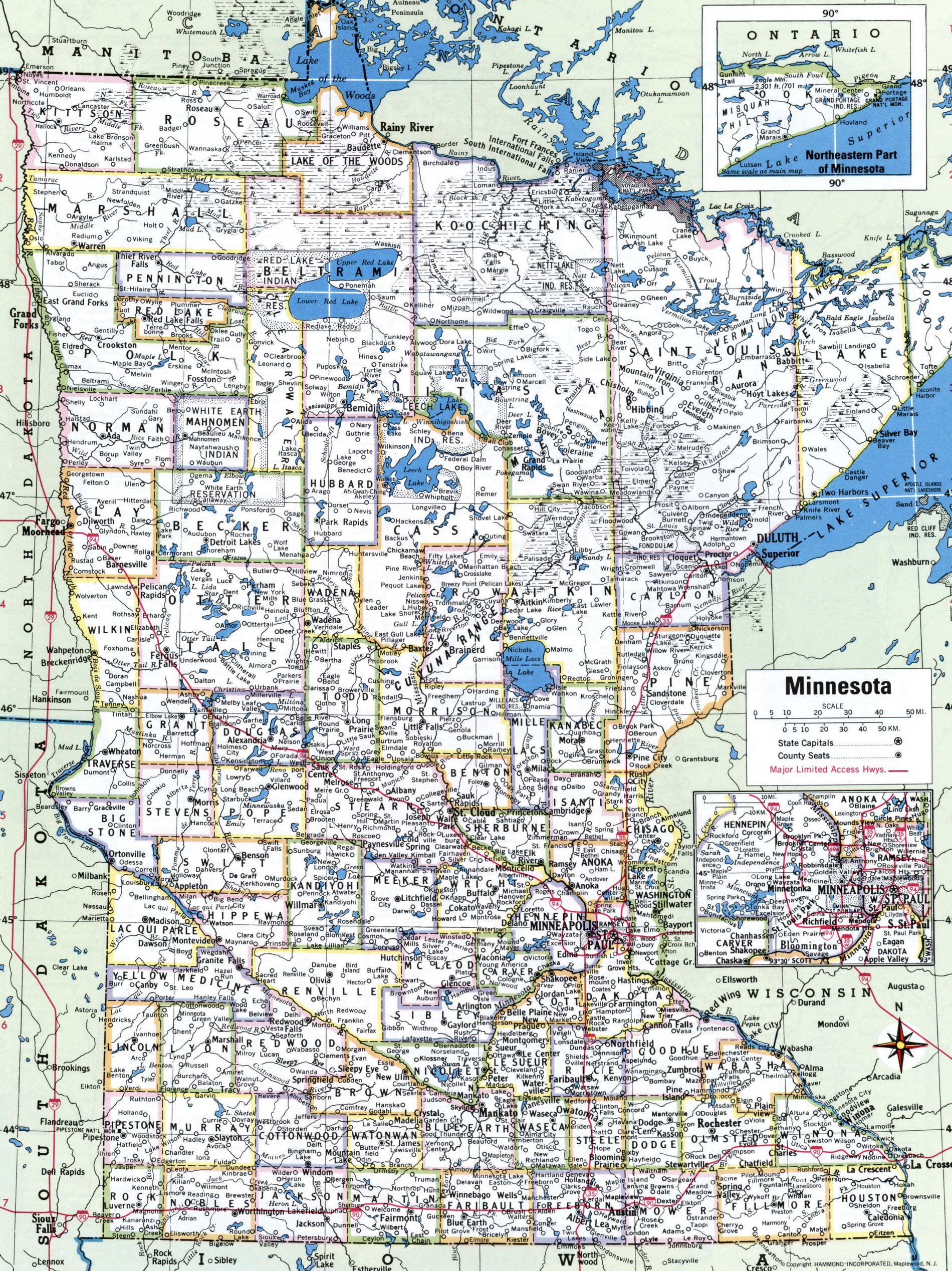 Large Detailed Administrative Map Of Minnesota State With Roads Images