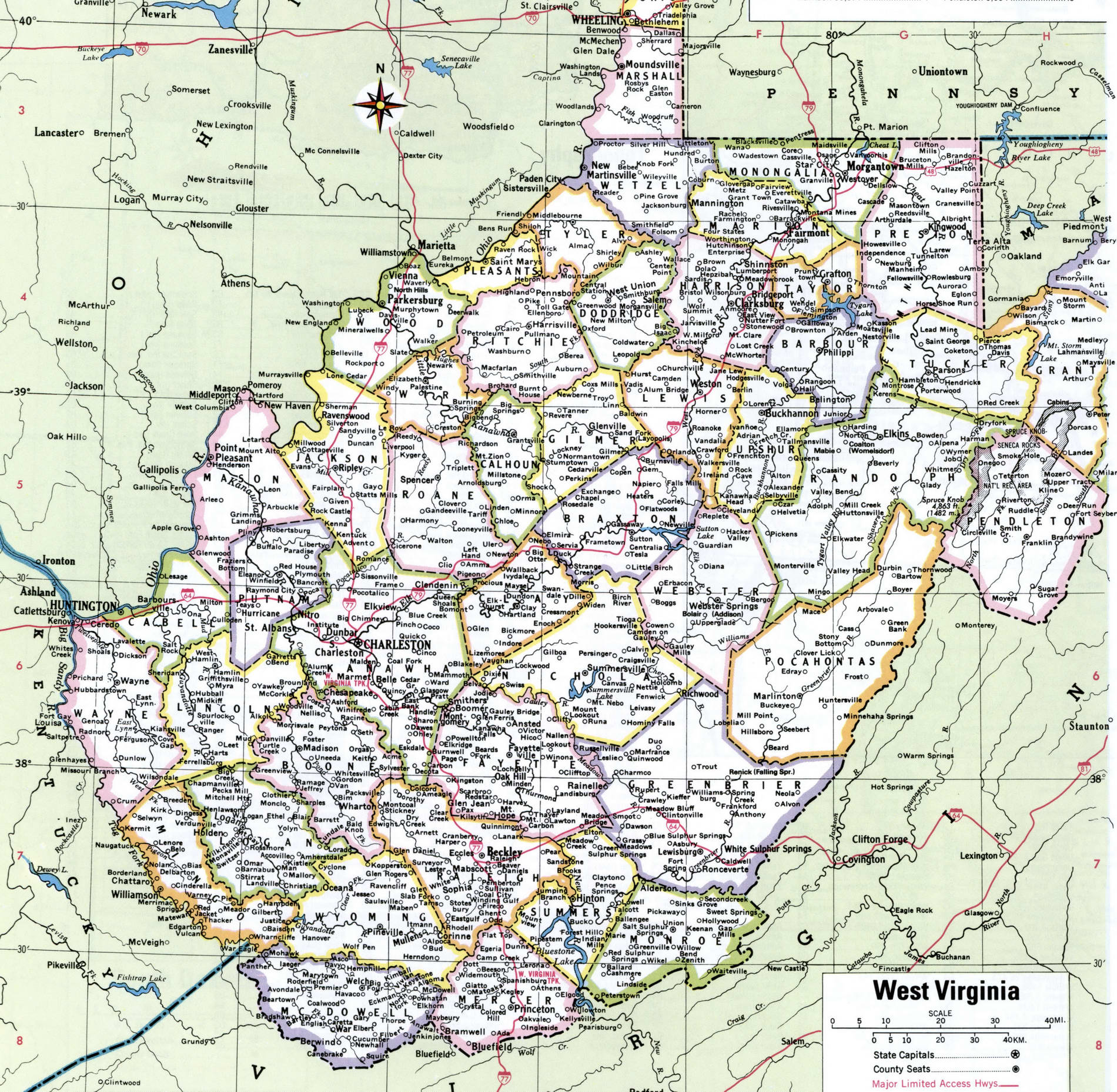 West Virginia counties map