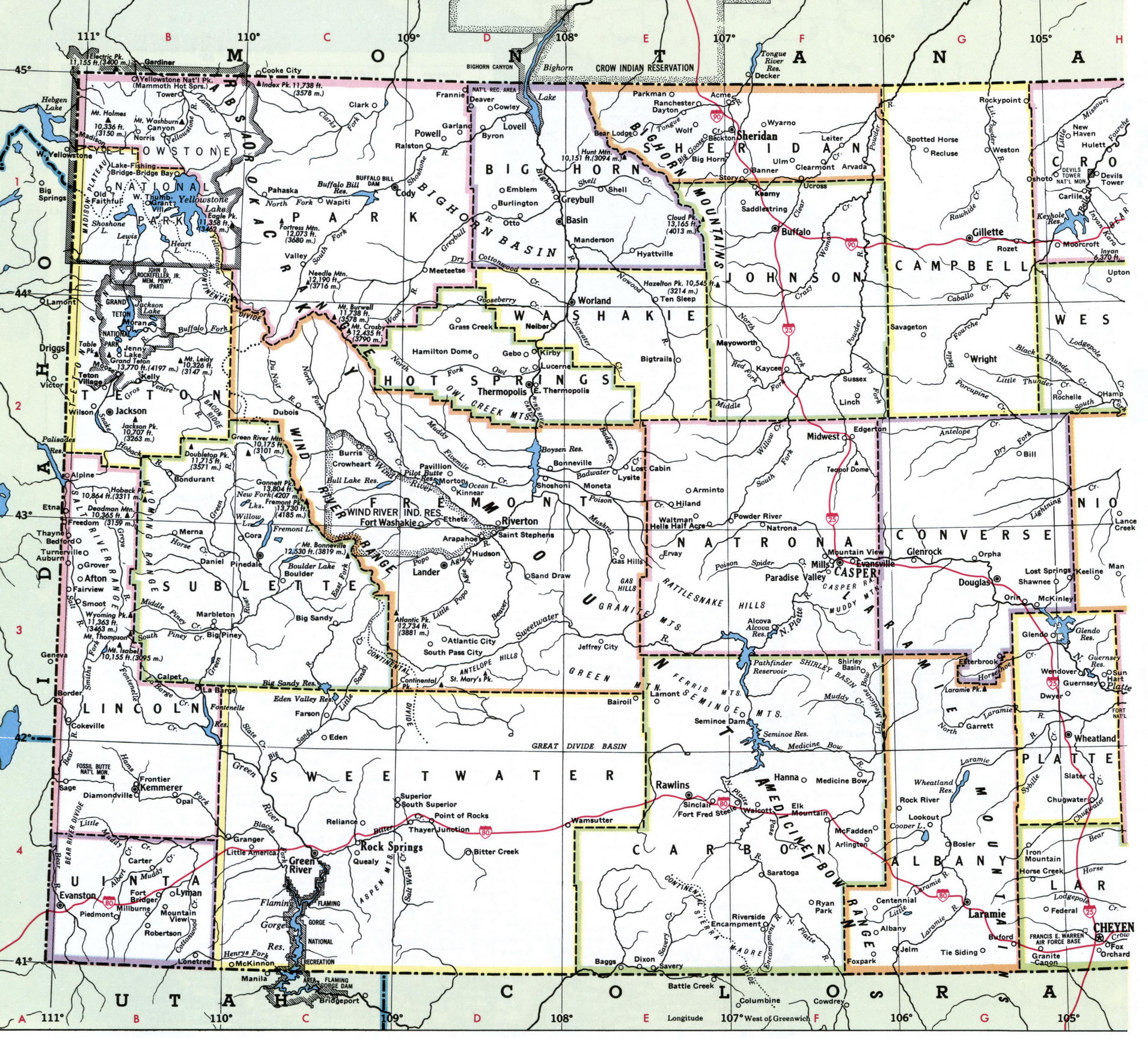 Map of Counties of Wyoming state