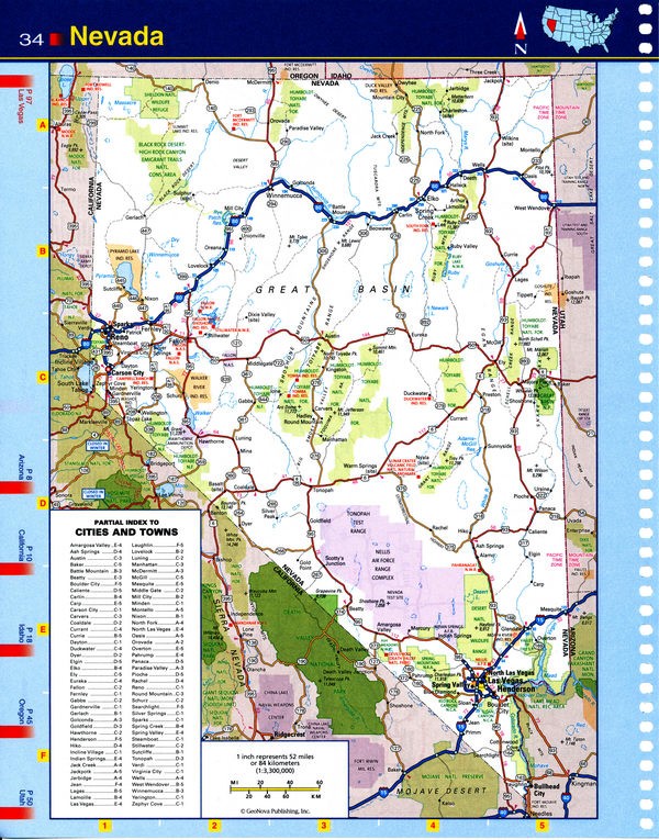 Map of Nevada state - national parks, reserves, recreation areas