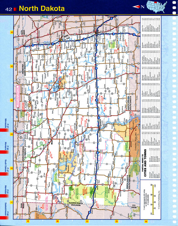 Map of North Dakota state - national parks, reserves, recreation areas