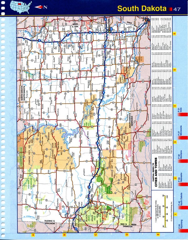 Map of South Dakota - national parks, reserves, recreation areas