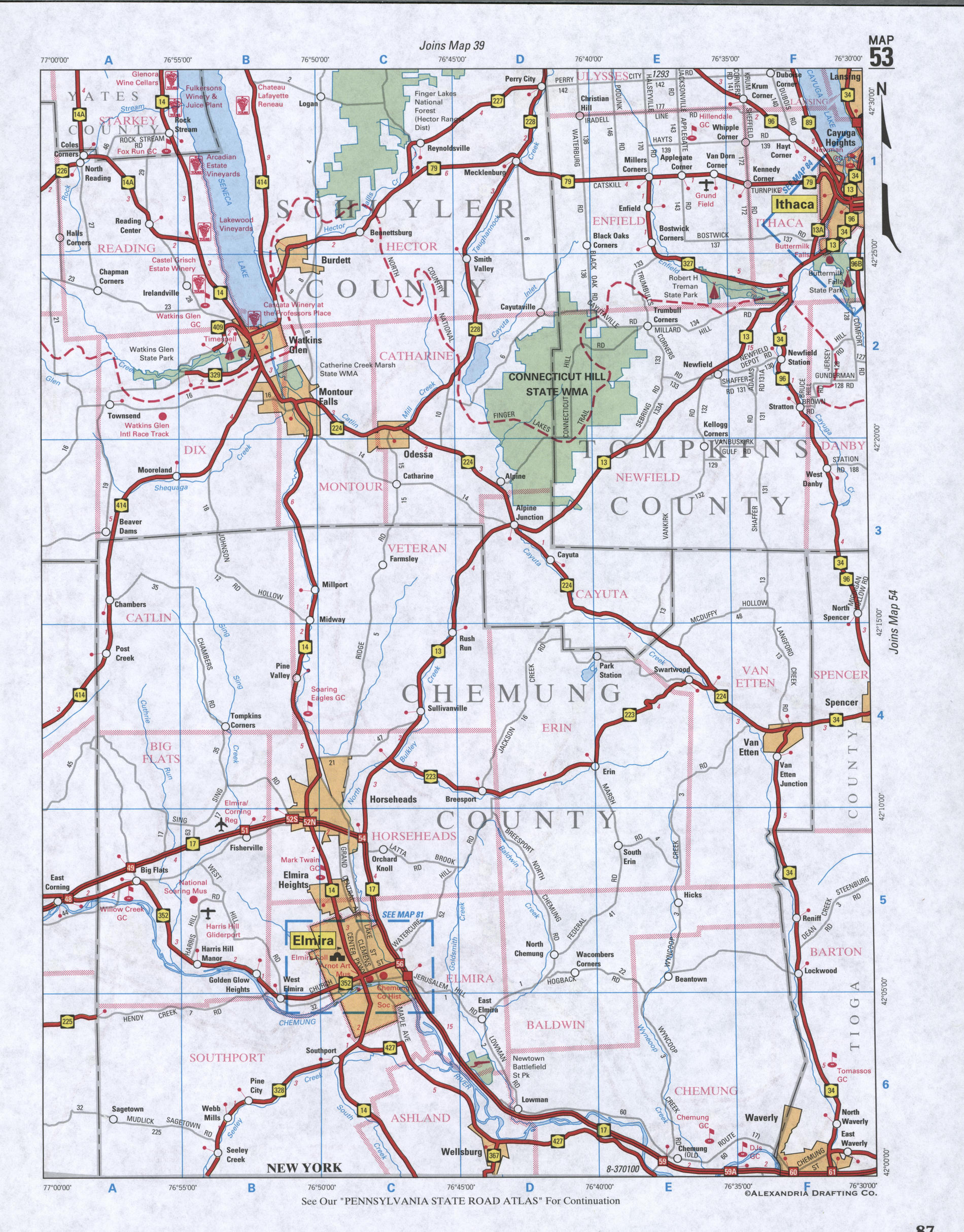 Map of Tompkins County, New York state