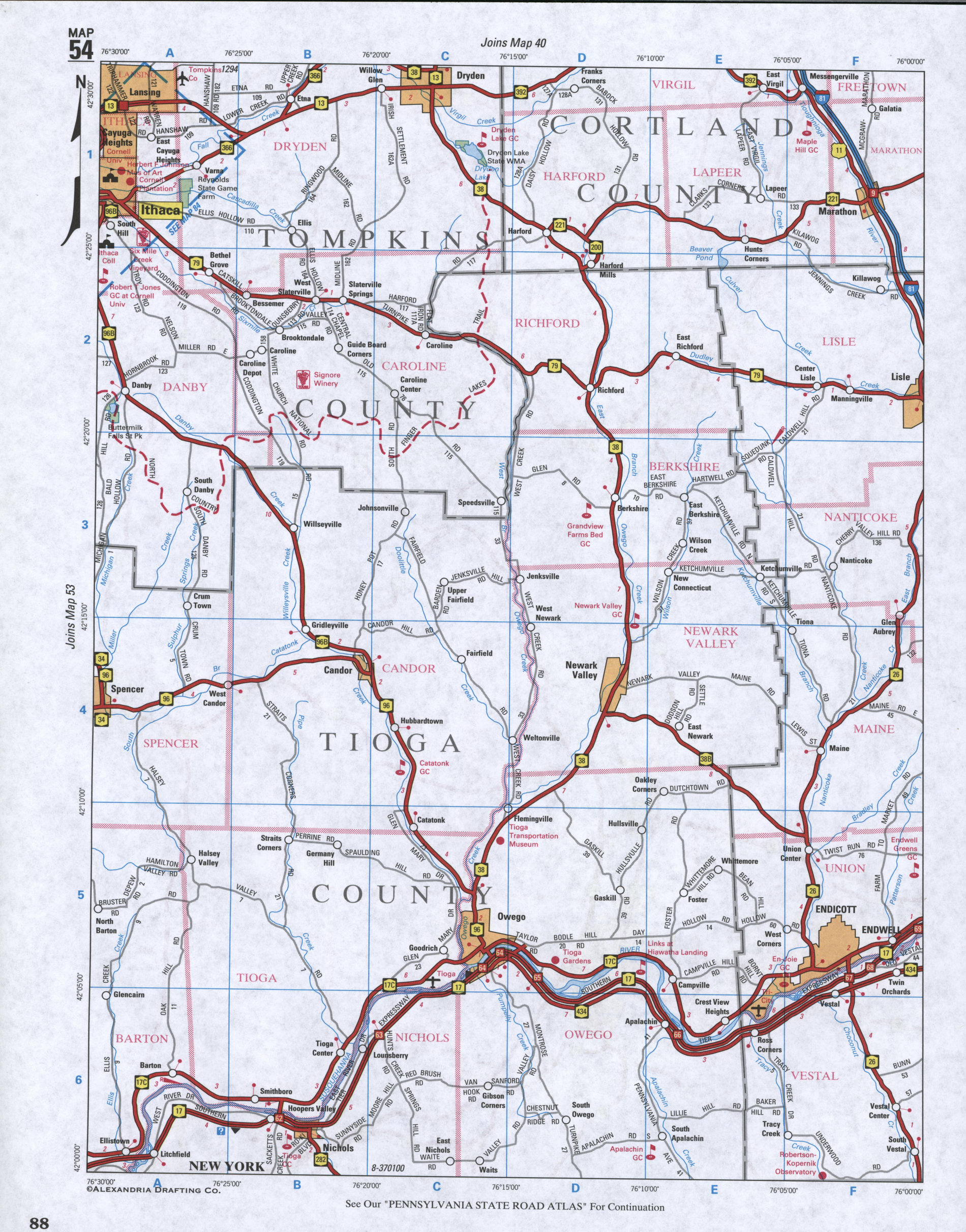 Map of Tioga County, New York state