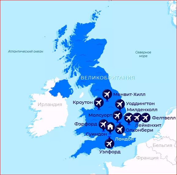 Map of the location of NATO and us military bases in the UK