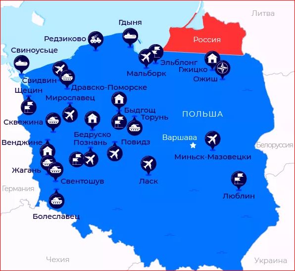 Map of USA and NATO military bases in Poland