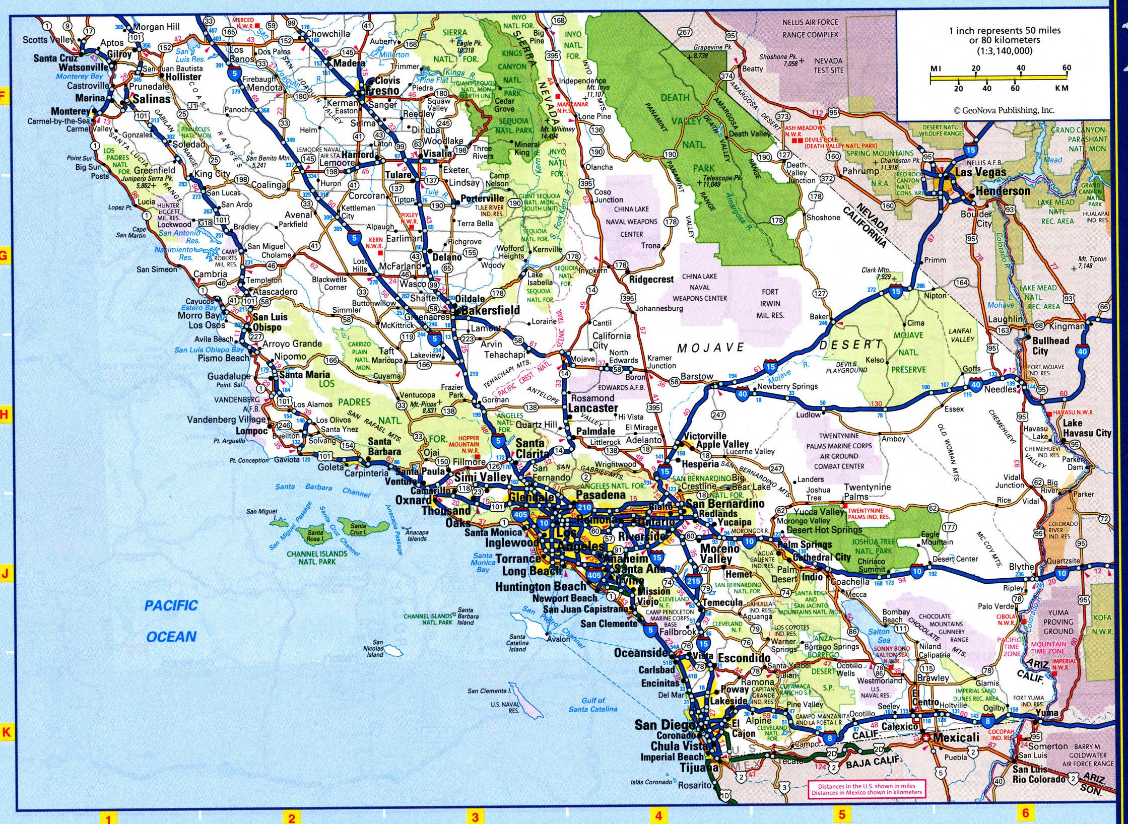 Map of Sothern California - highways and roads