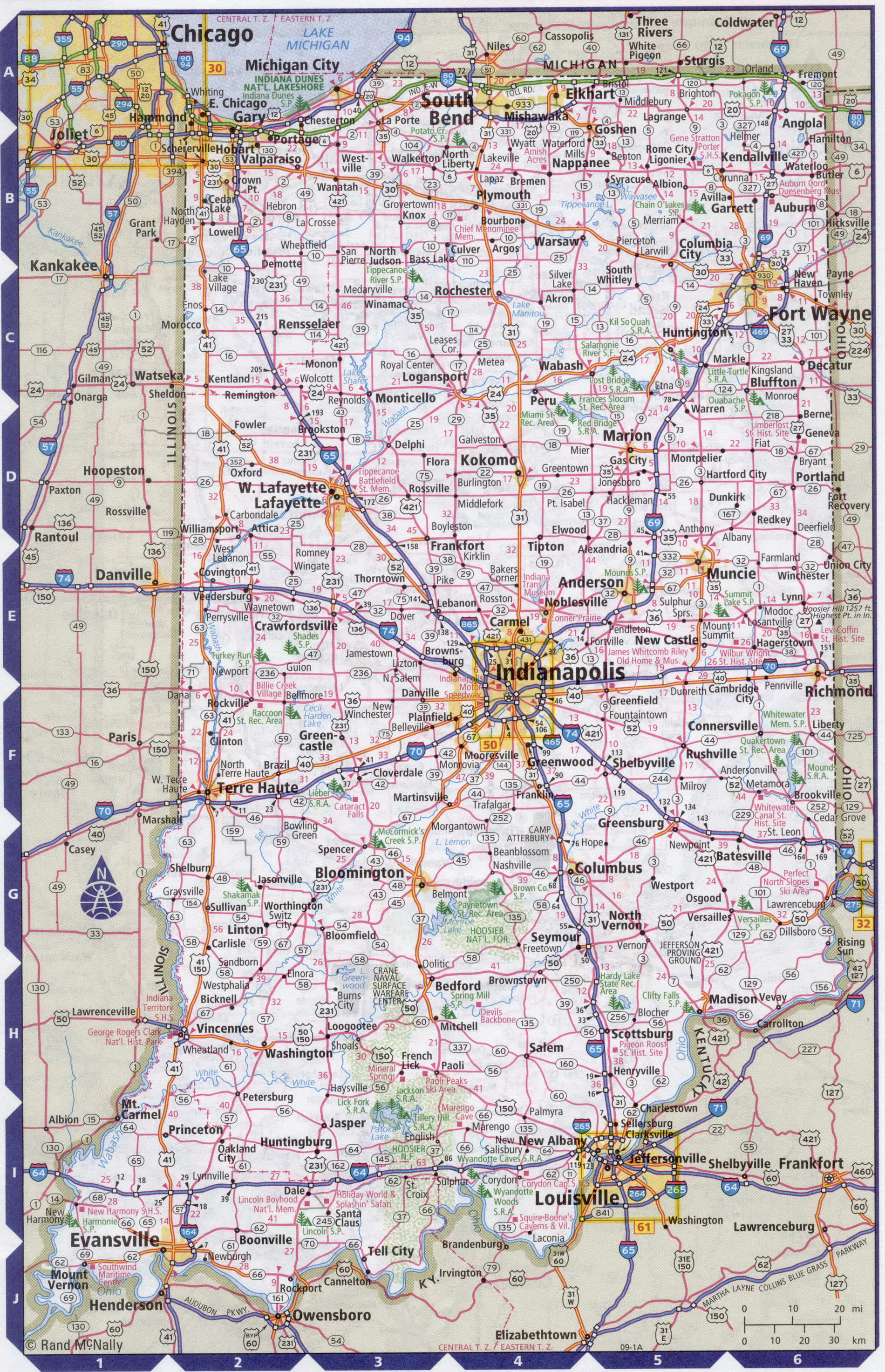 Roads map of Indiana state