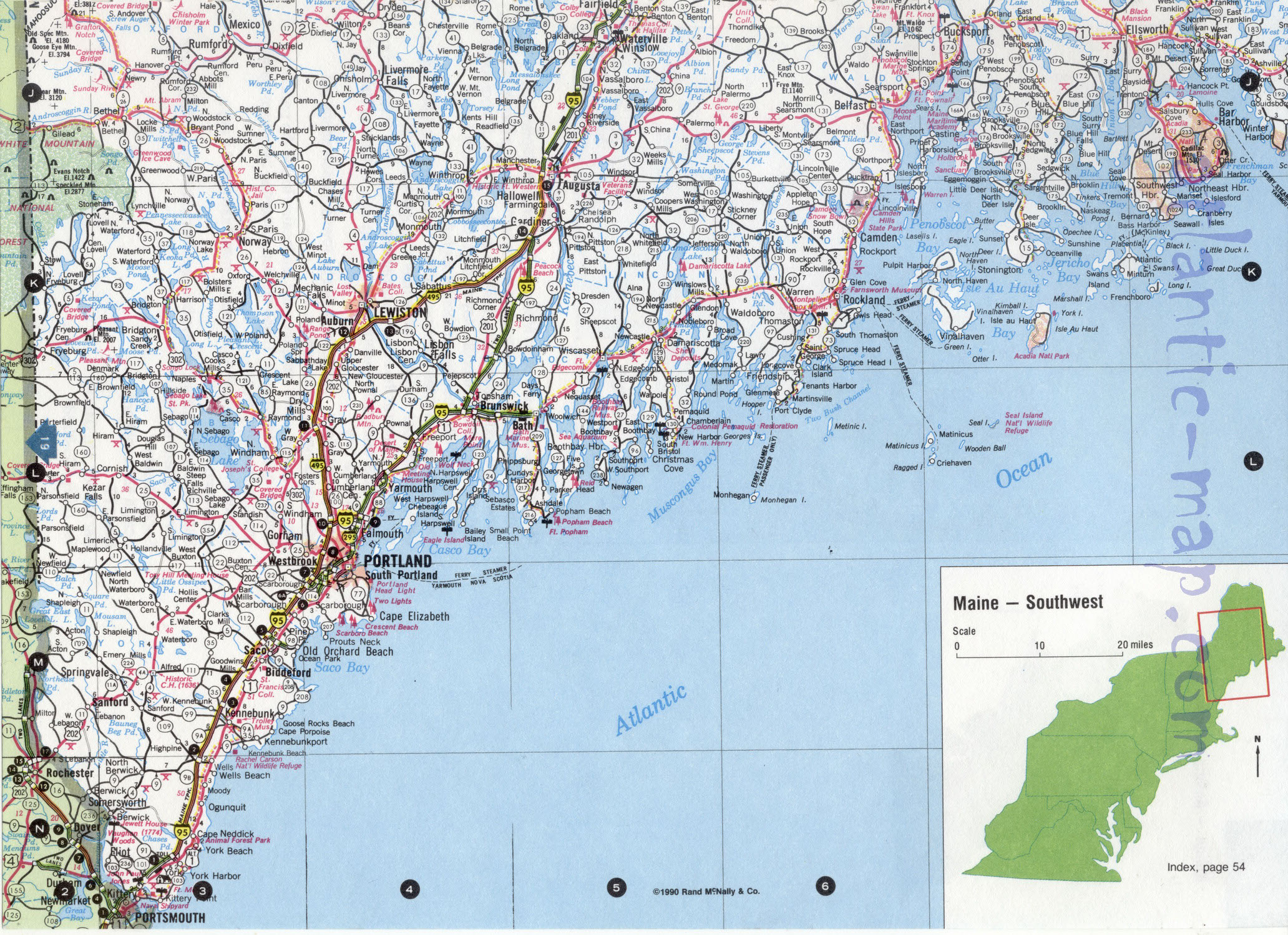 Southwest Maine state road map