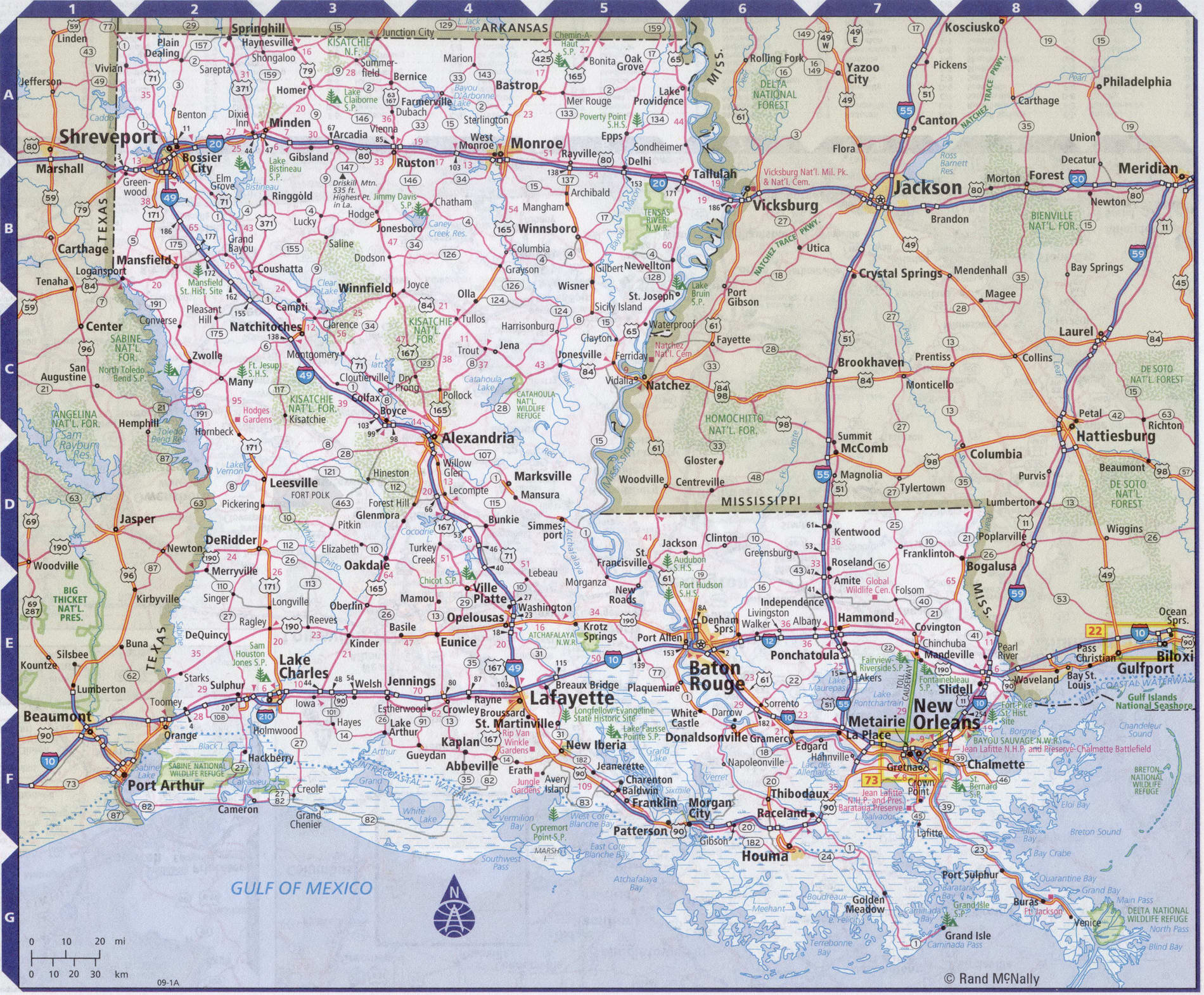 Roads map of Louisiana state