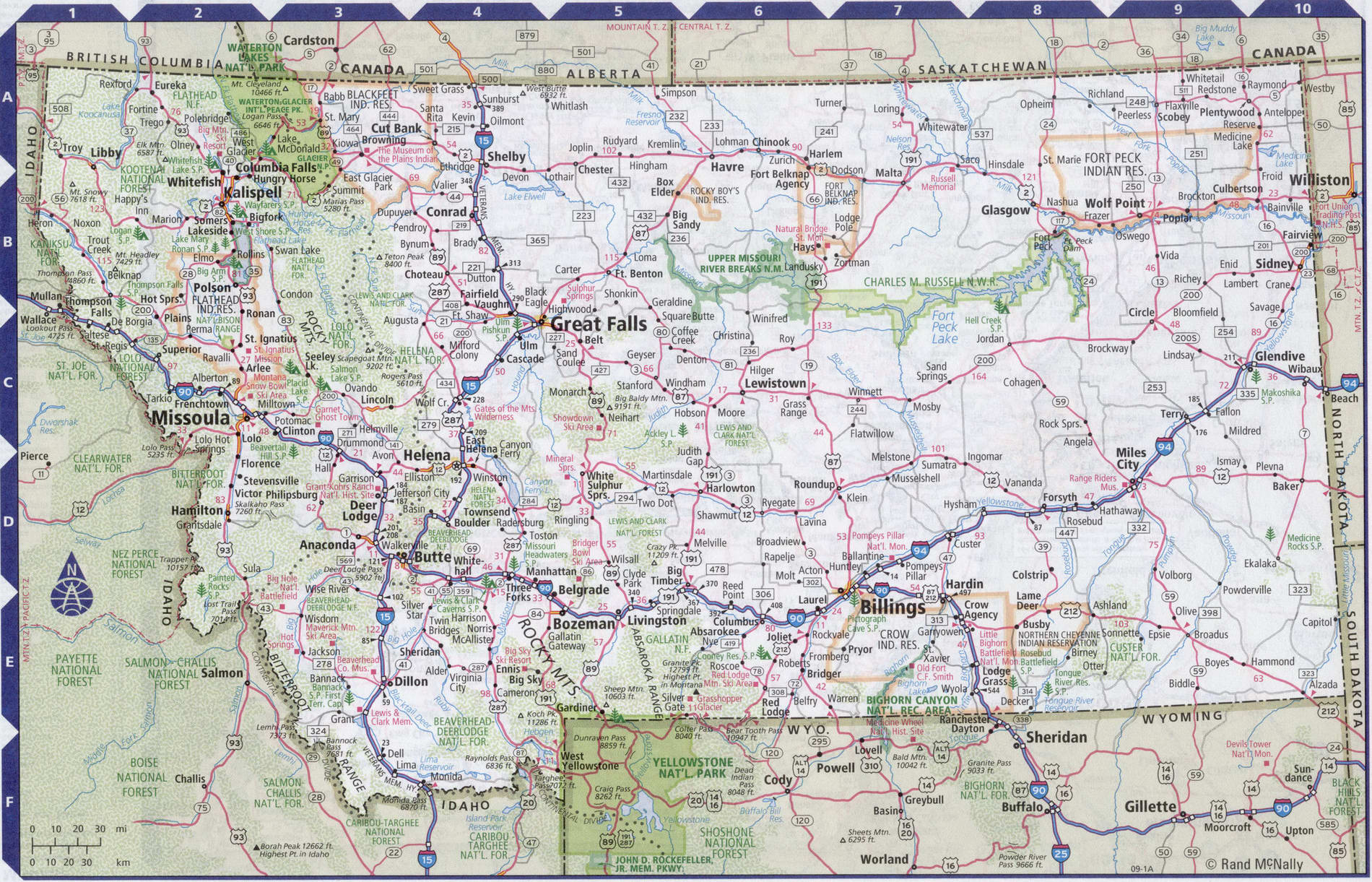 Roads map of Montana state