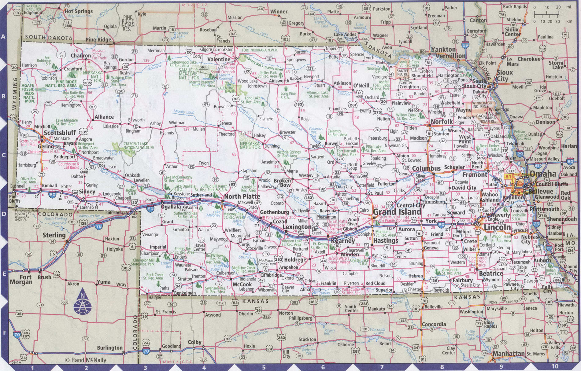 Roads map of Nebraska