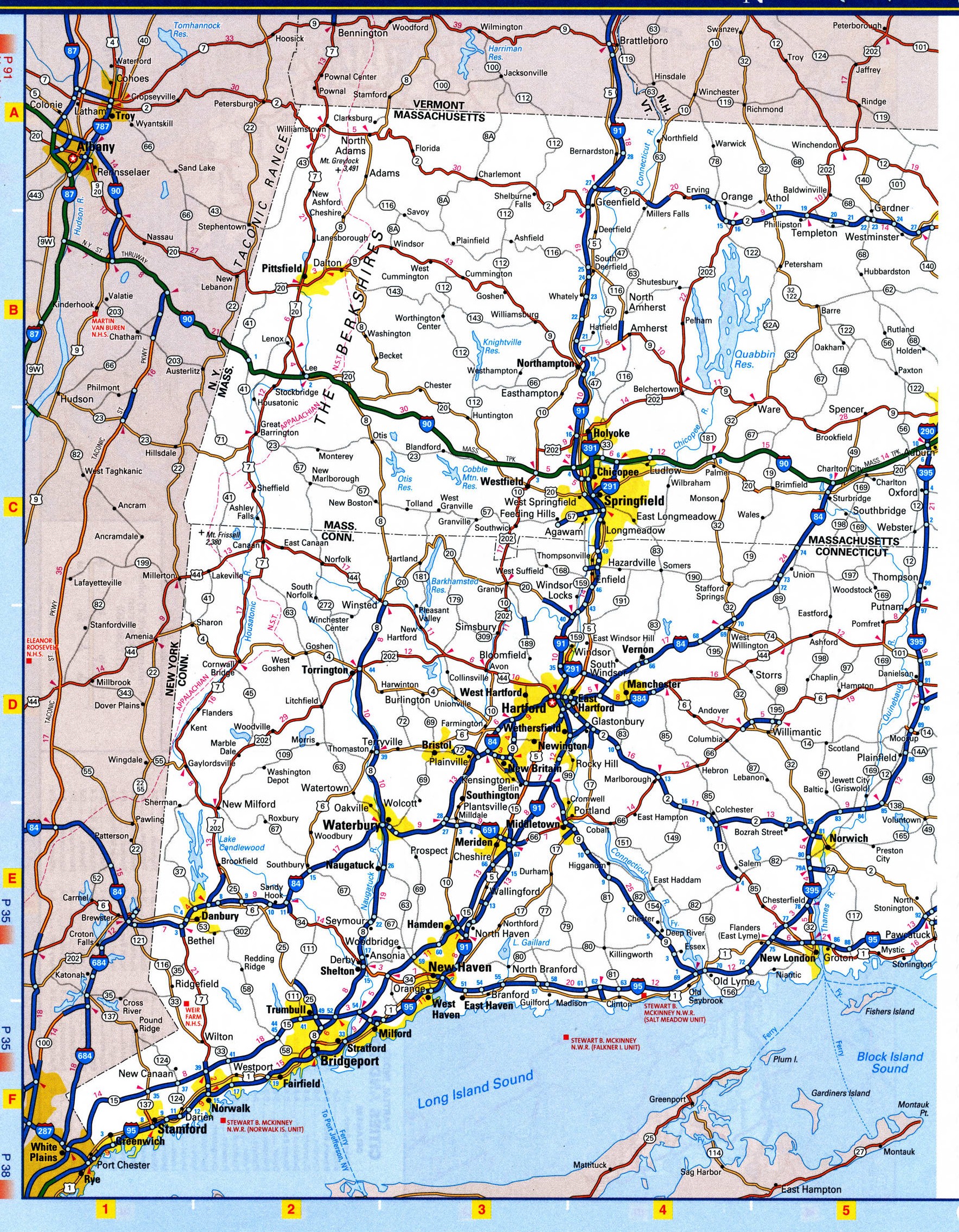 Maps of Massachusetts state with highways, roads, cities, counties ...