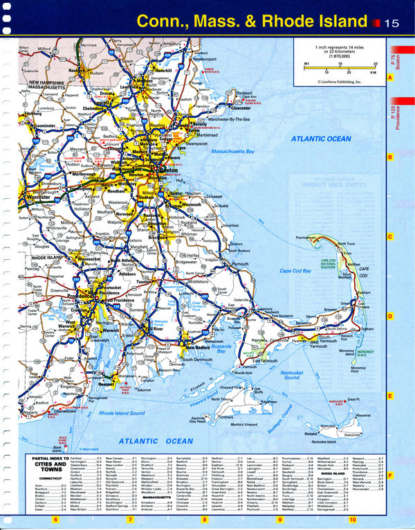 Map of Massachusetts - roads, highways, national parks, reserves, recreation areas