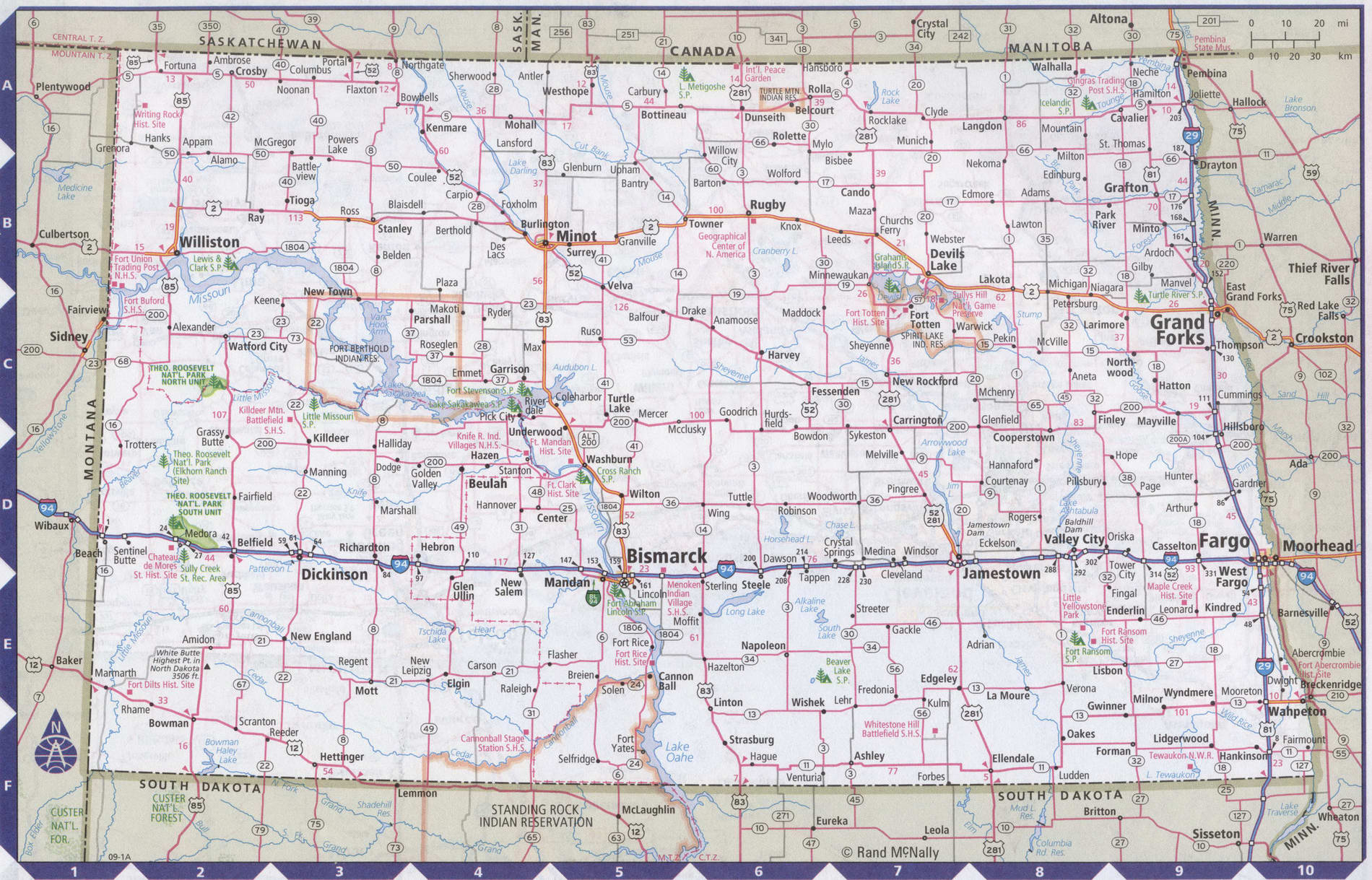 Roads map of North Dakota