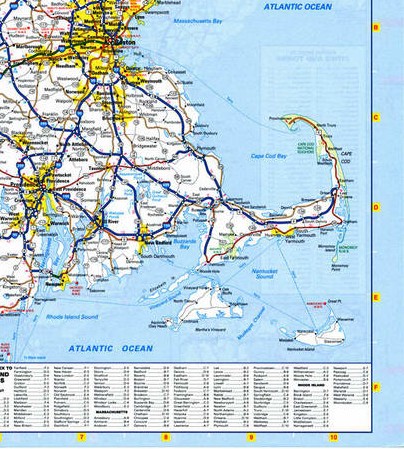 Map of Rhode Island state - highways, national parks, reserves, recreation areas