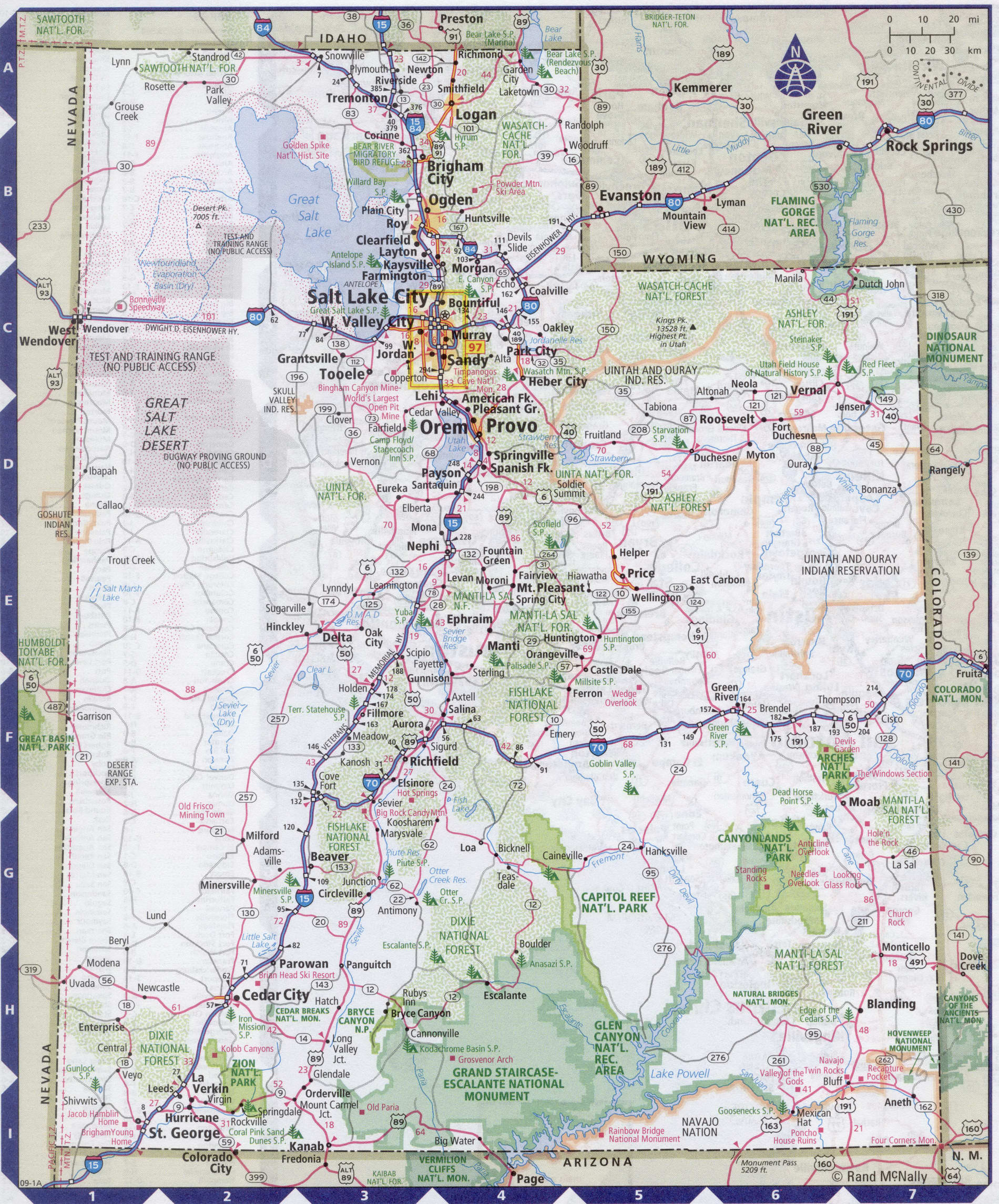 Roads map of Utah state