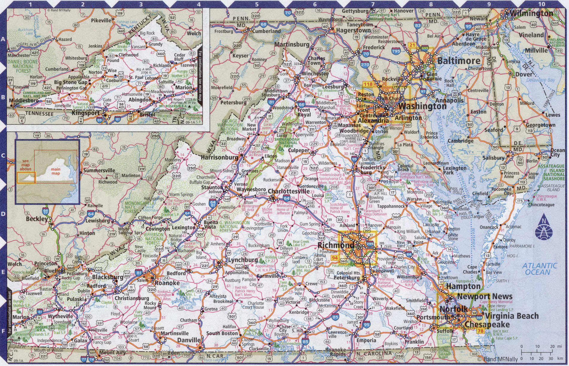 Roads map of Virginia state