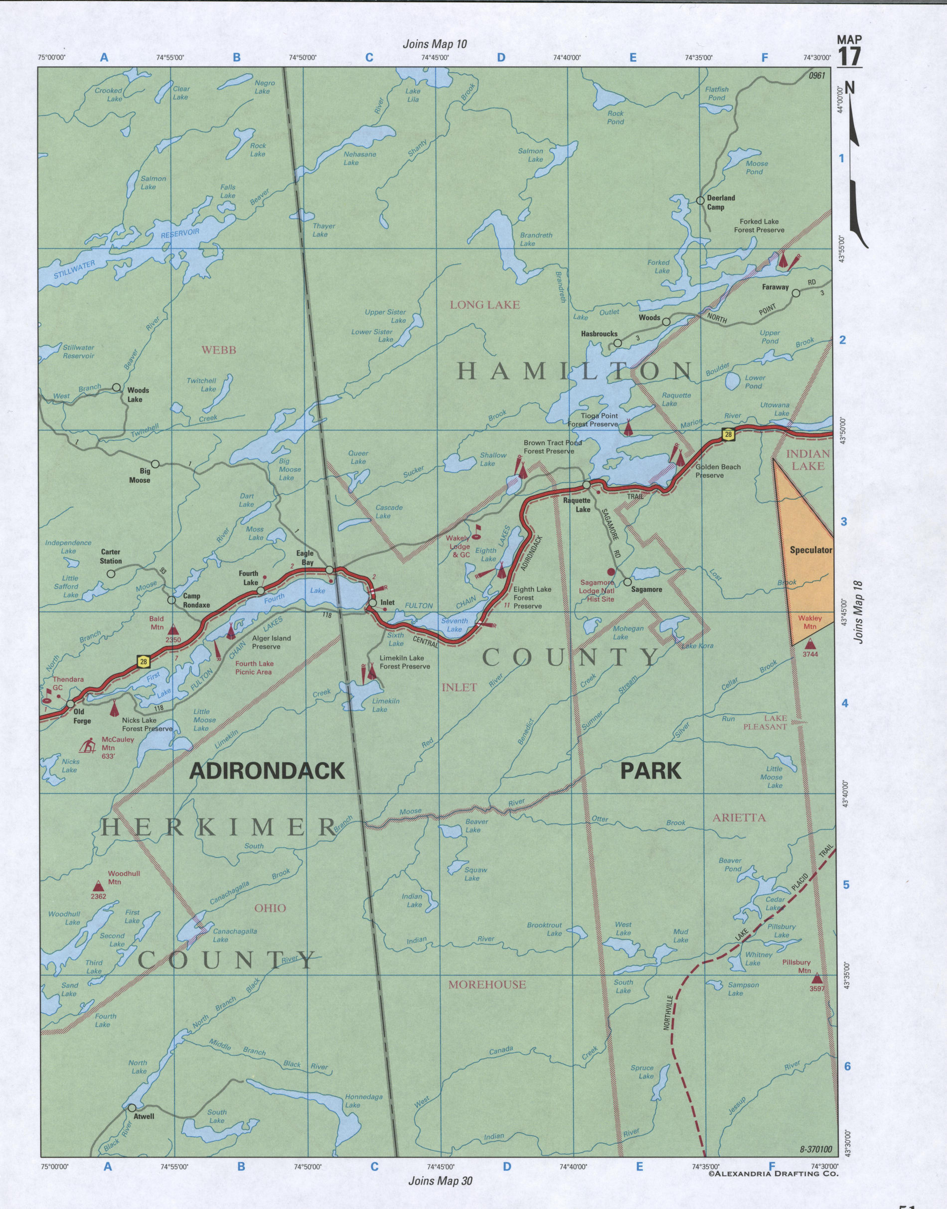 Hamilton county map. Large map of county Hamilton with cities and villages