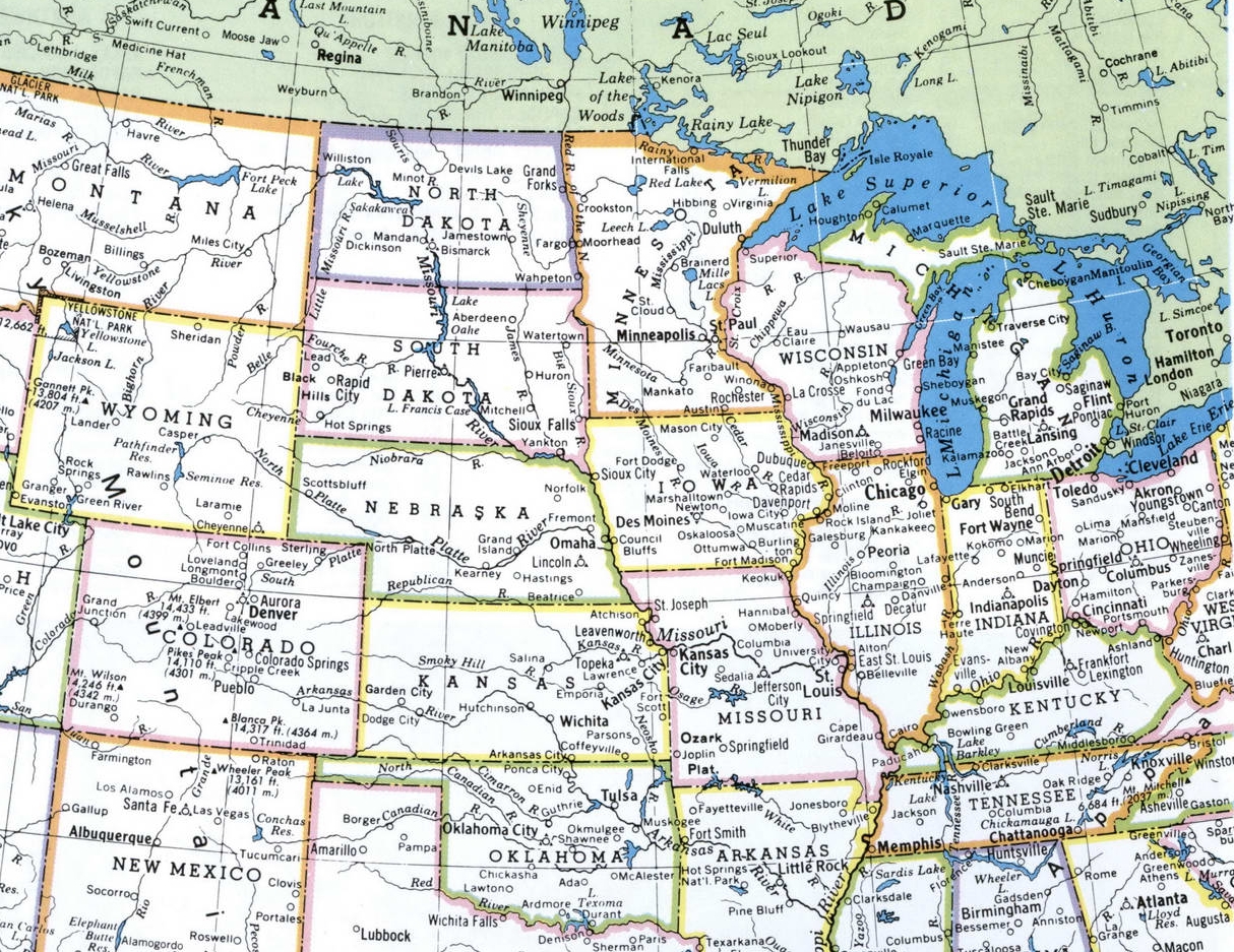 Maps of Midwestern region of United States - Road map of USA