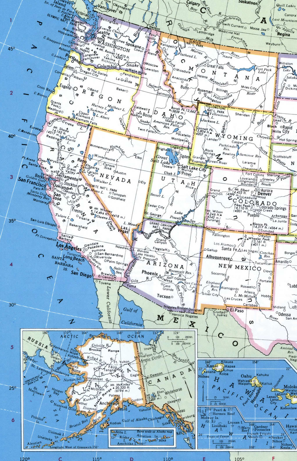 Map of Western region US. Detailed map of the western region of the U.S.