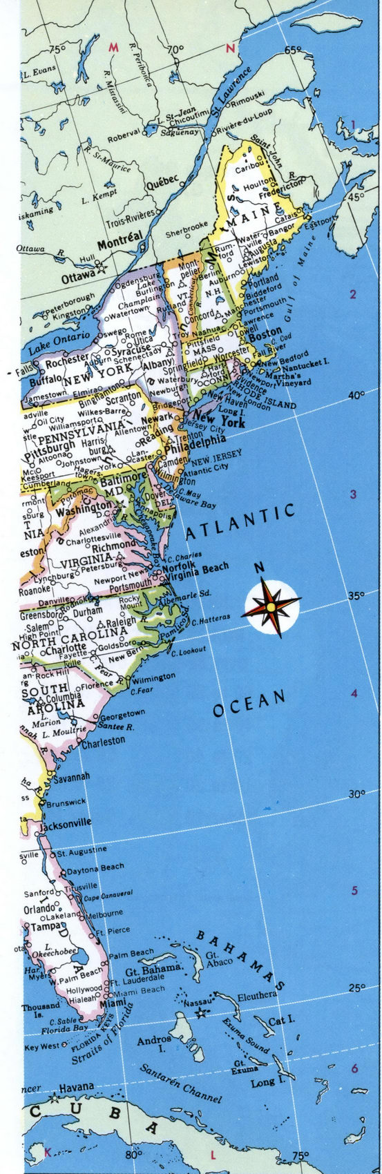Map of USA atlantic coast