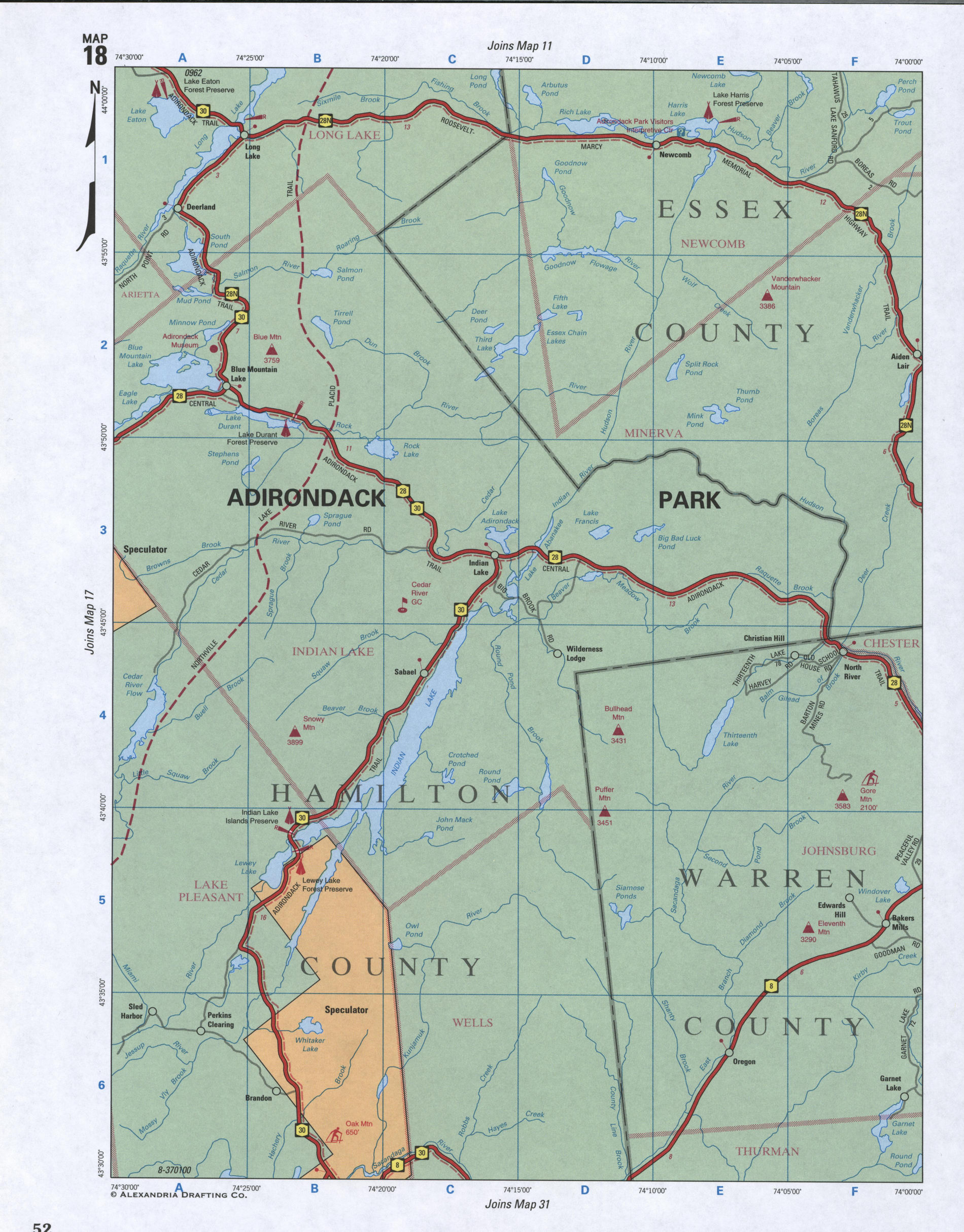 Hamilton county map. Large map of county Hamilton with cities and villages