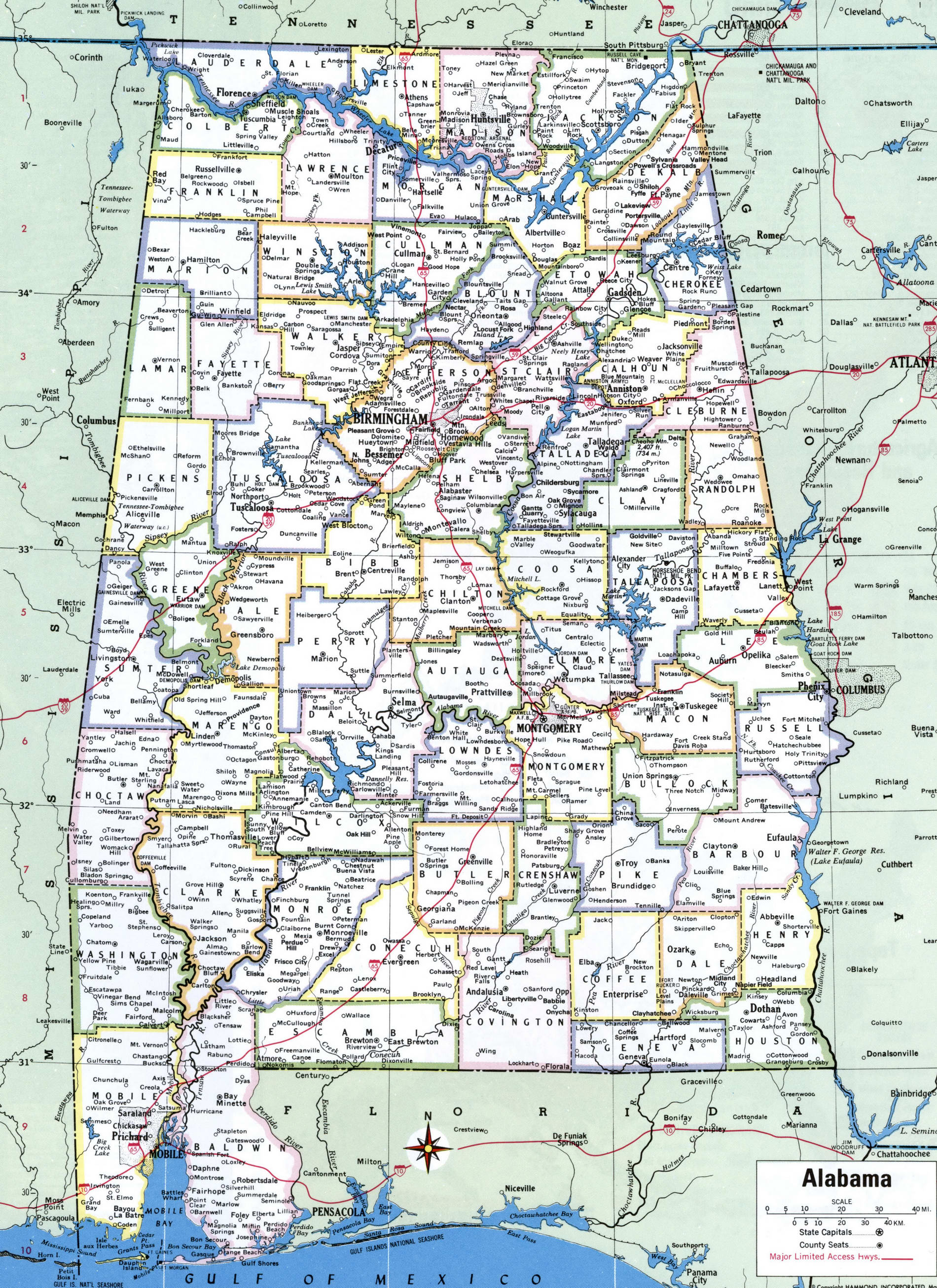 Alabama County Map Counties 3045