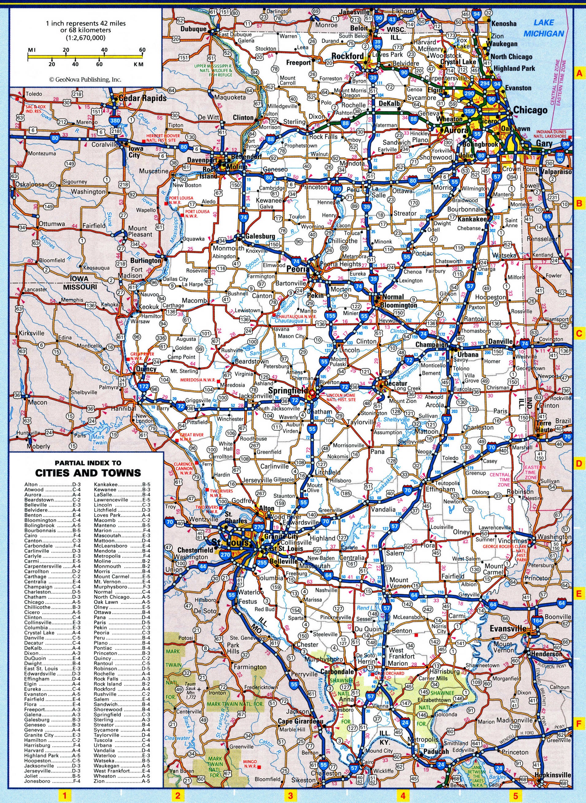 Illinois map with national and states parks