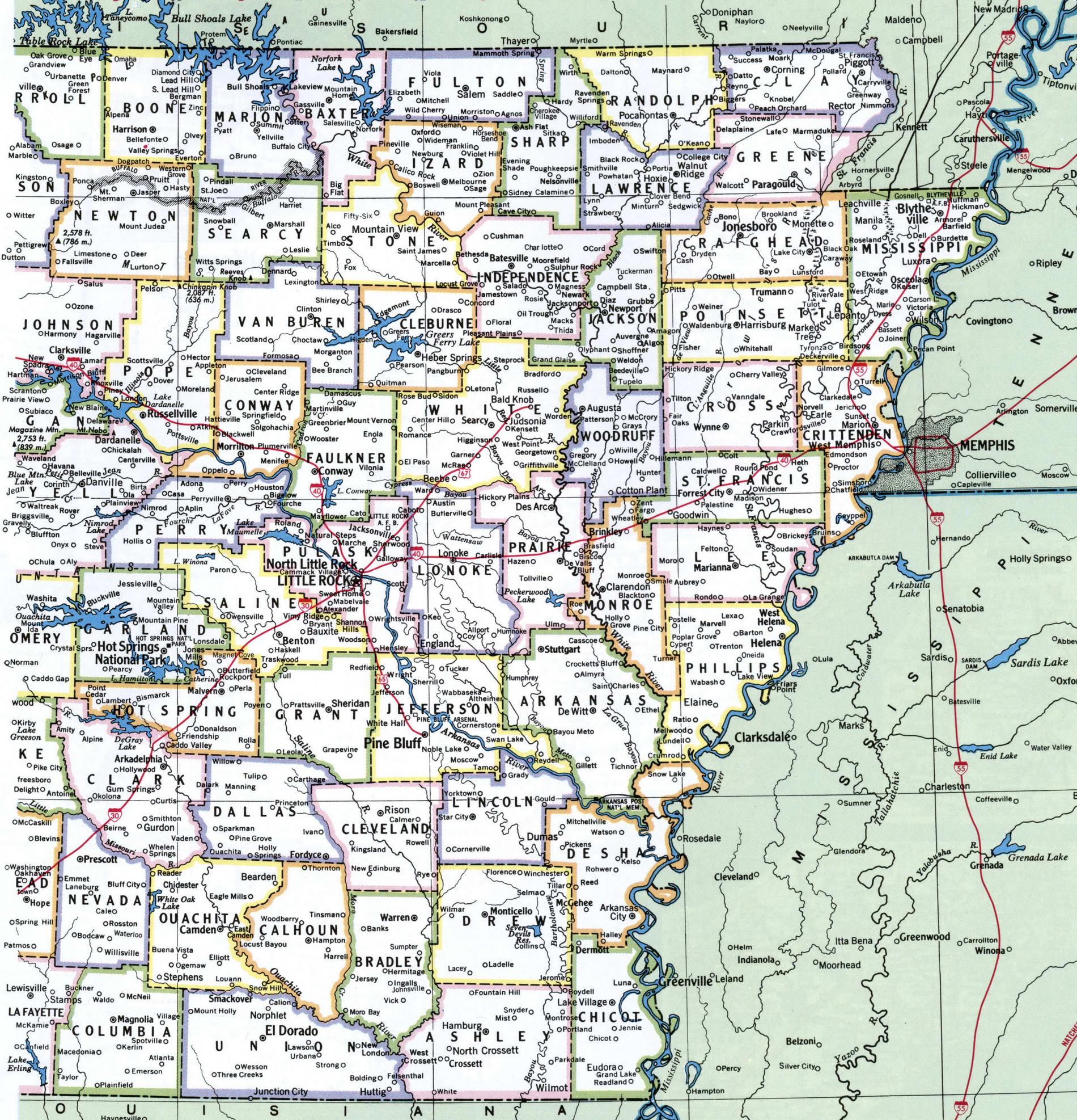 Arkansas eastern counties map
