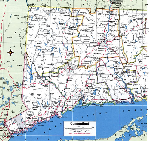 Counties of Connecticut state - detailed map