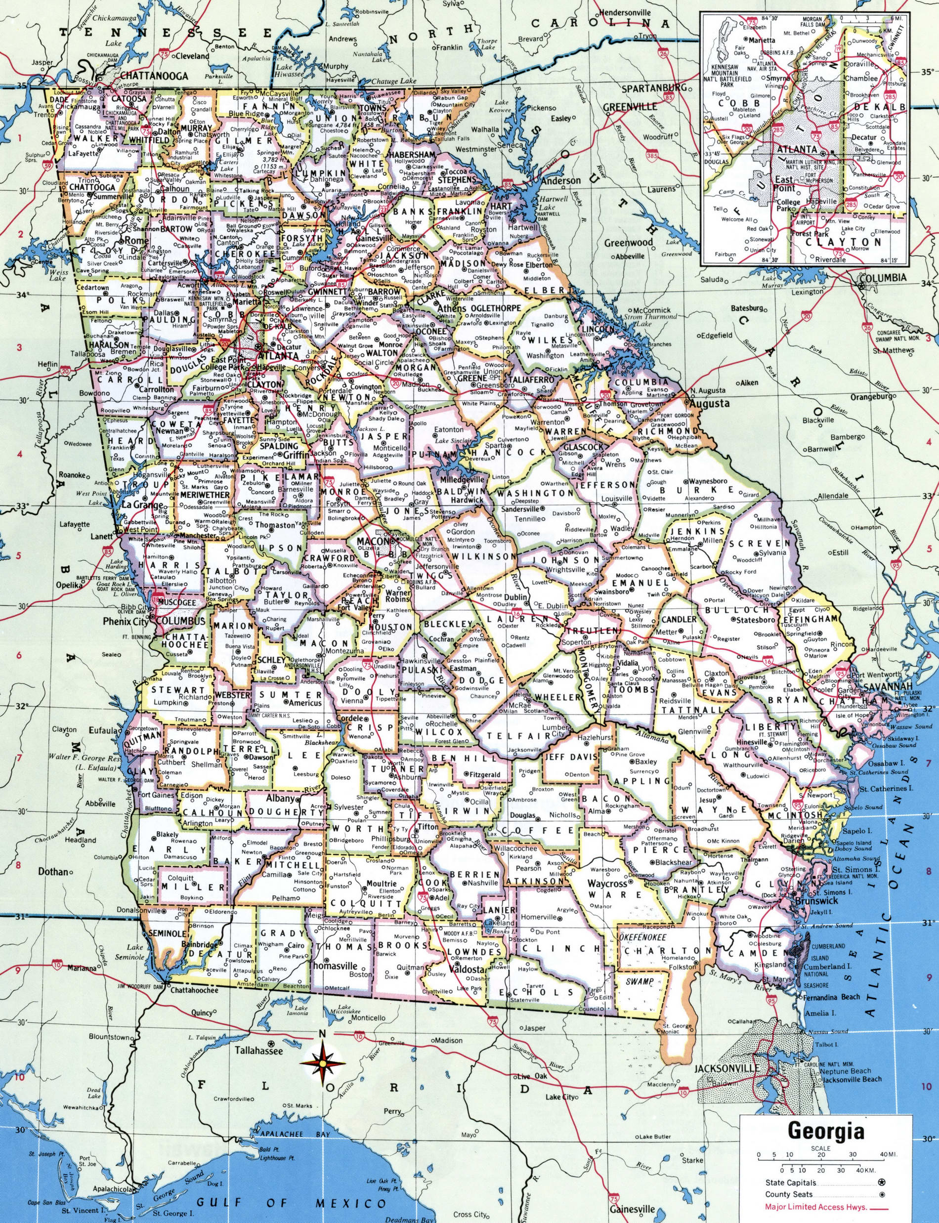 Georgia Counties Map Printable