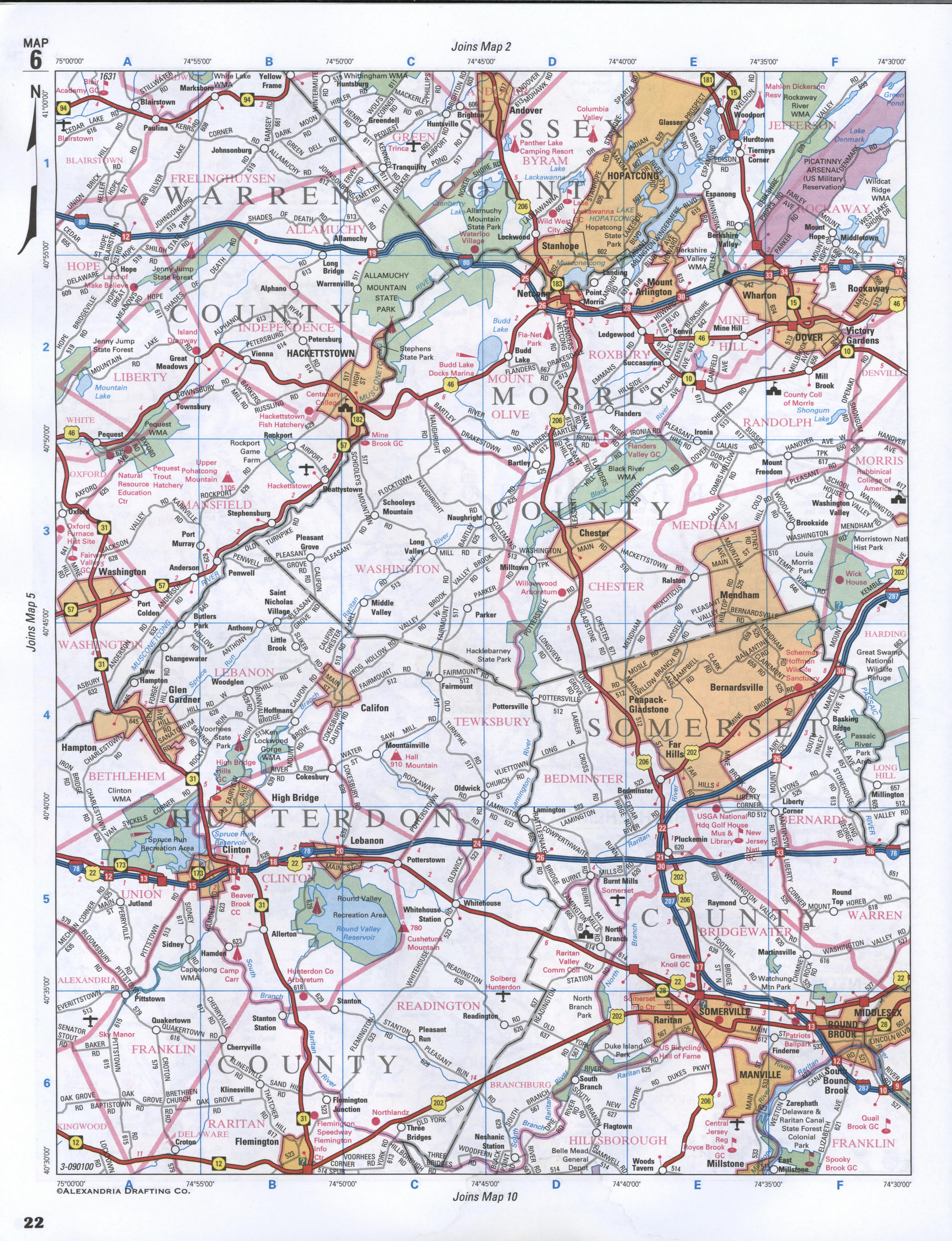 Map of Warren County, New Jersey state