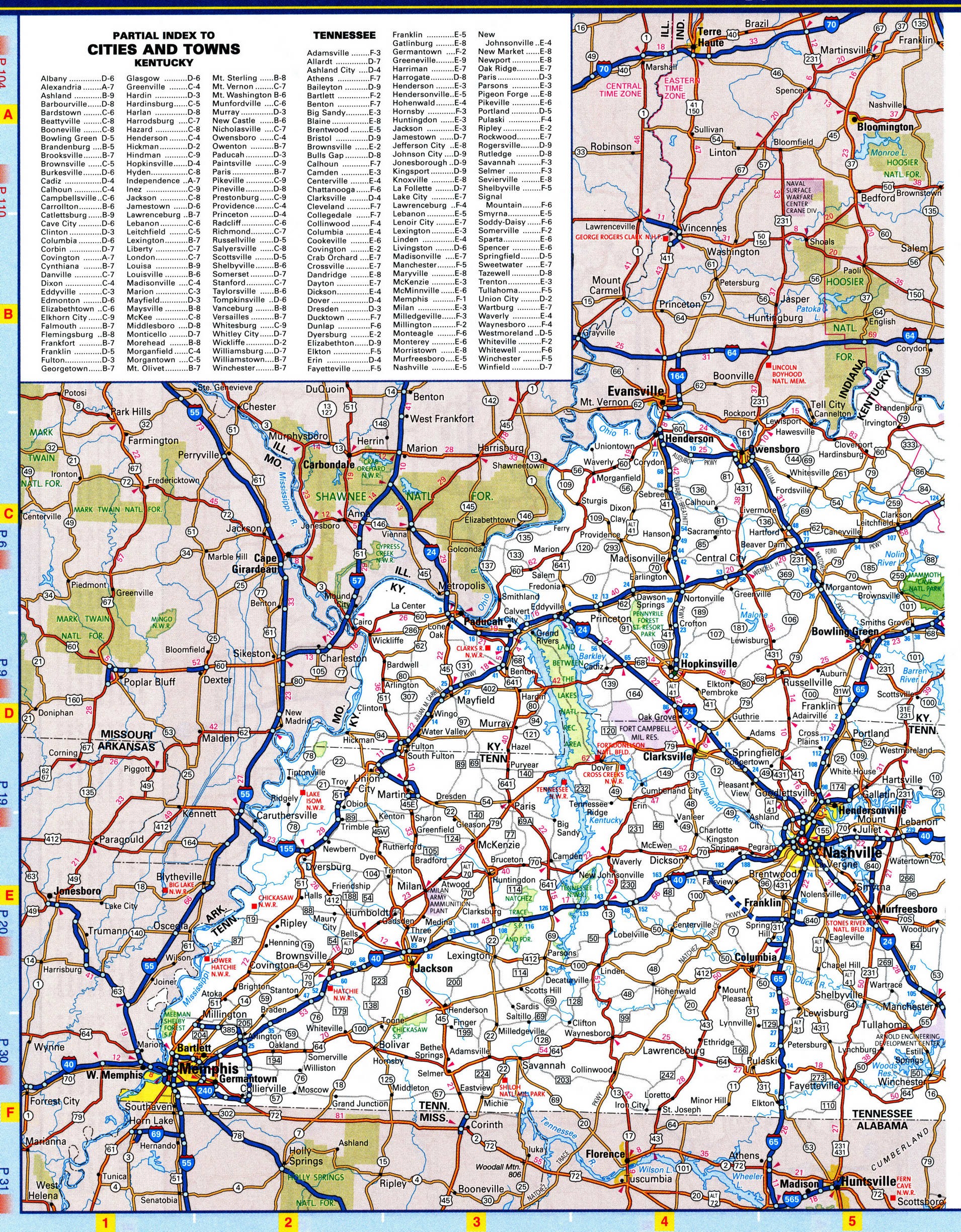 Western Tennessee map with national parks