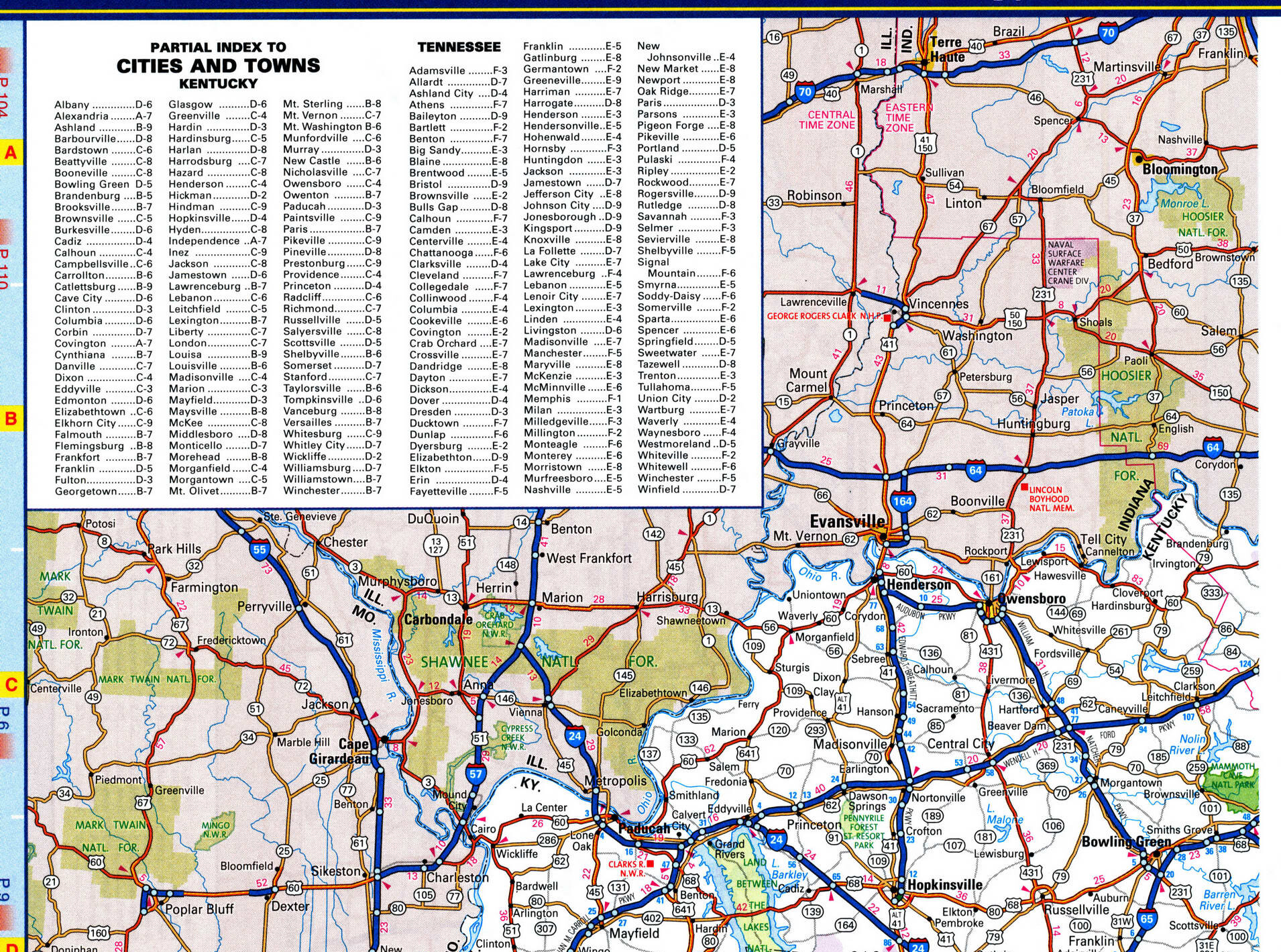 Detailed road map of the state of Kentucky. Kentucky map with national and states parks