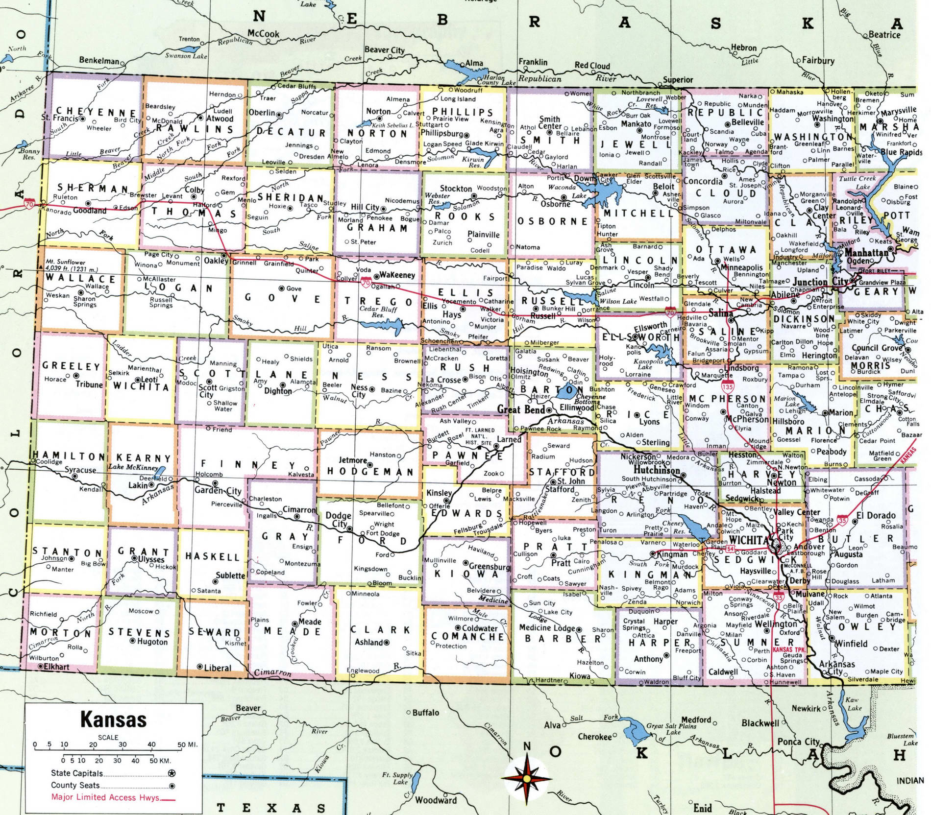 Western Kansas counties map