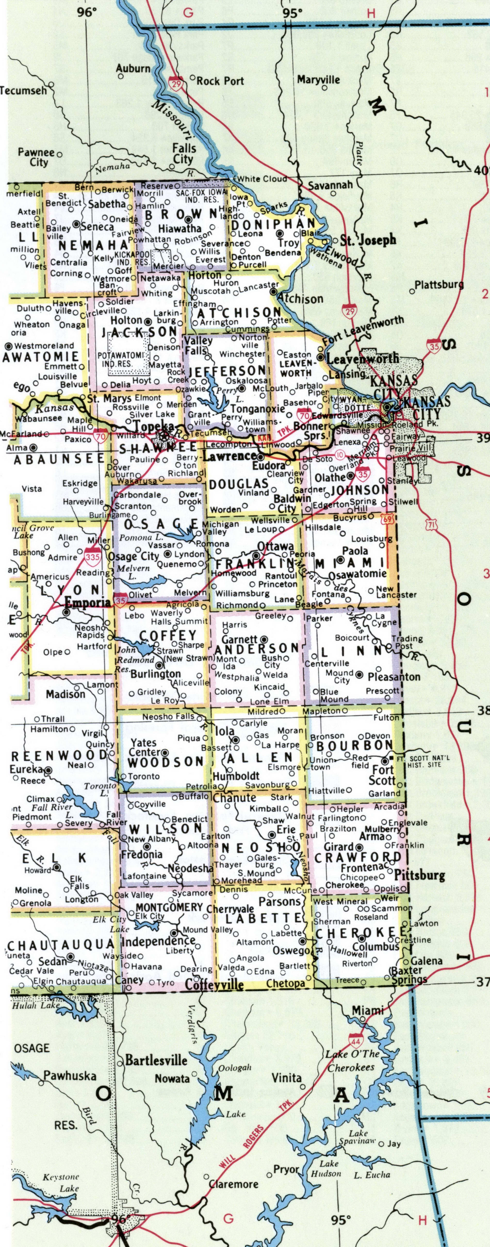 Eastern Kansas counties map