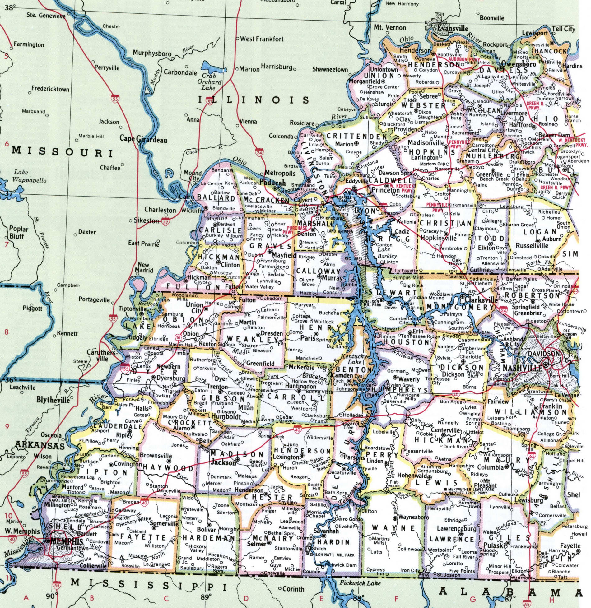 Western Kentucky counties map