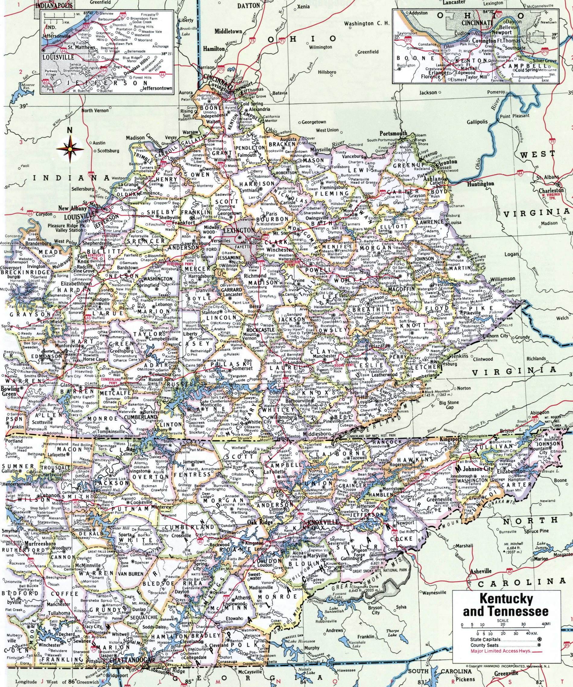 Map of Kentucky counties. A detailed map of Kentucky with county borders, cities, and towns.