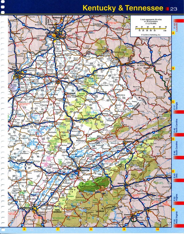 Map of Kentucky state - highways, national parks, reserves, recreation areas