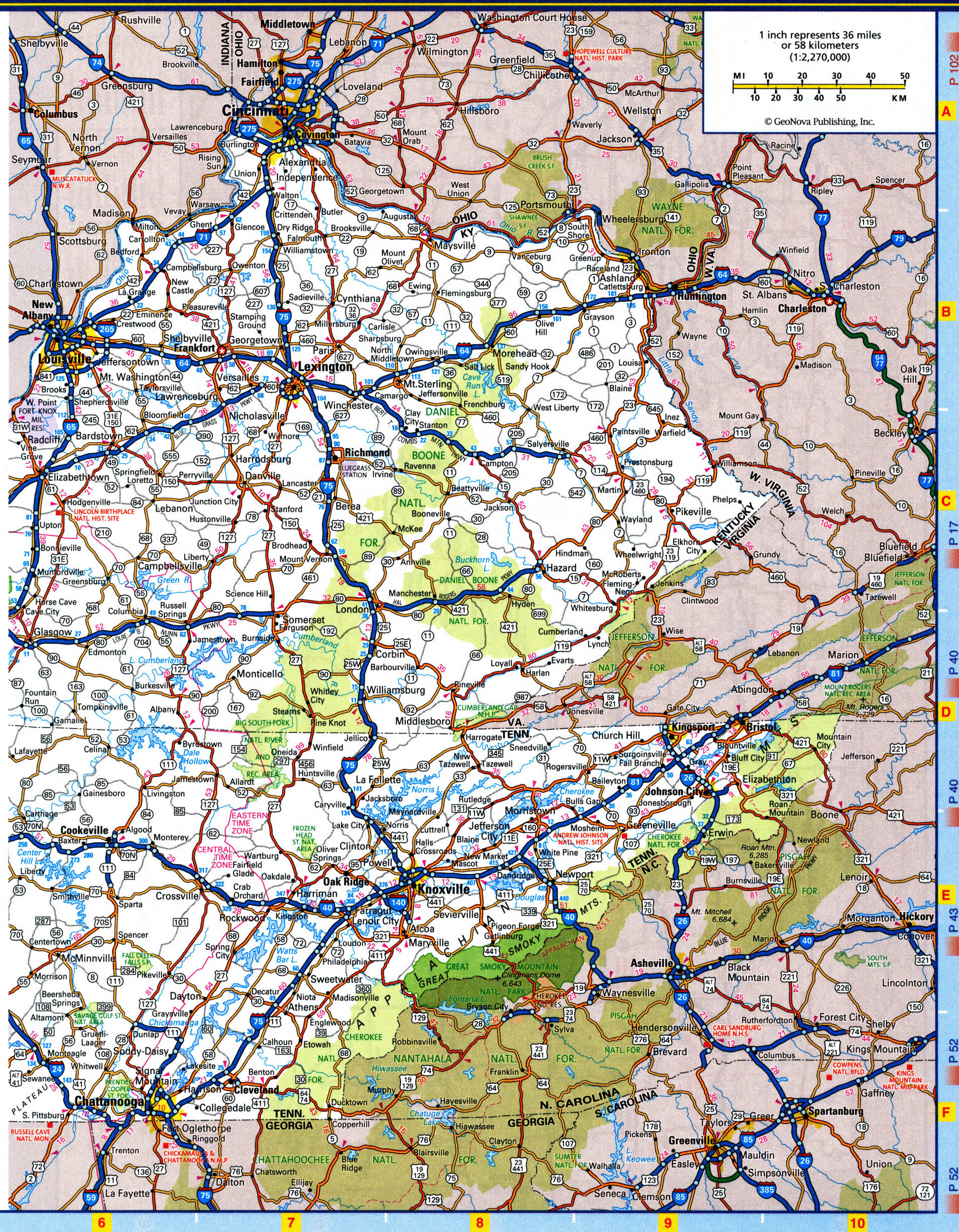 Kentucky map with national parks and forests