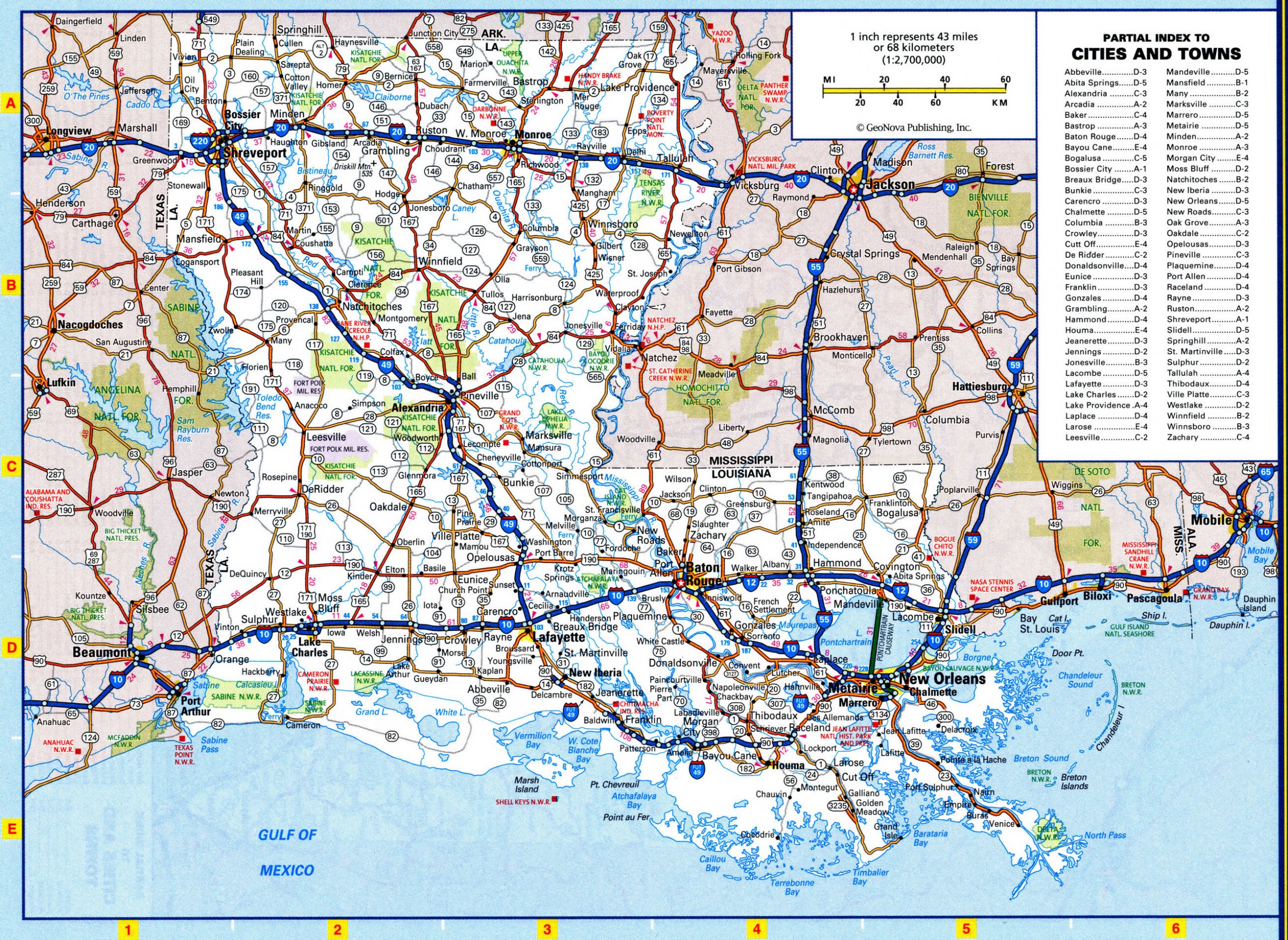 Louisiana map with national parks