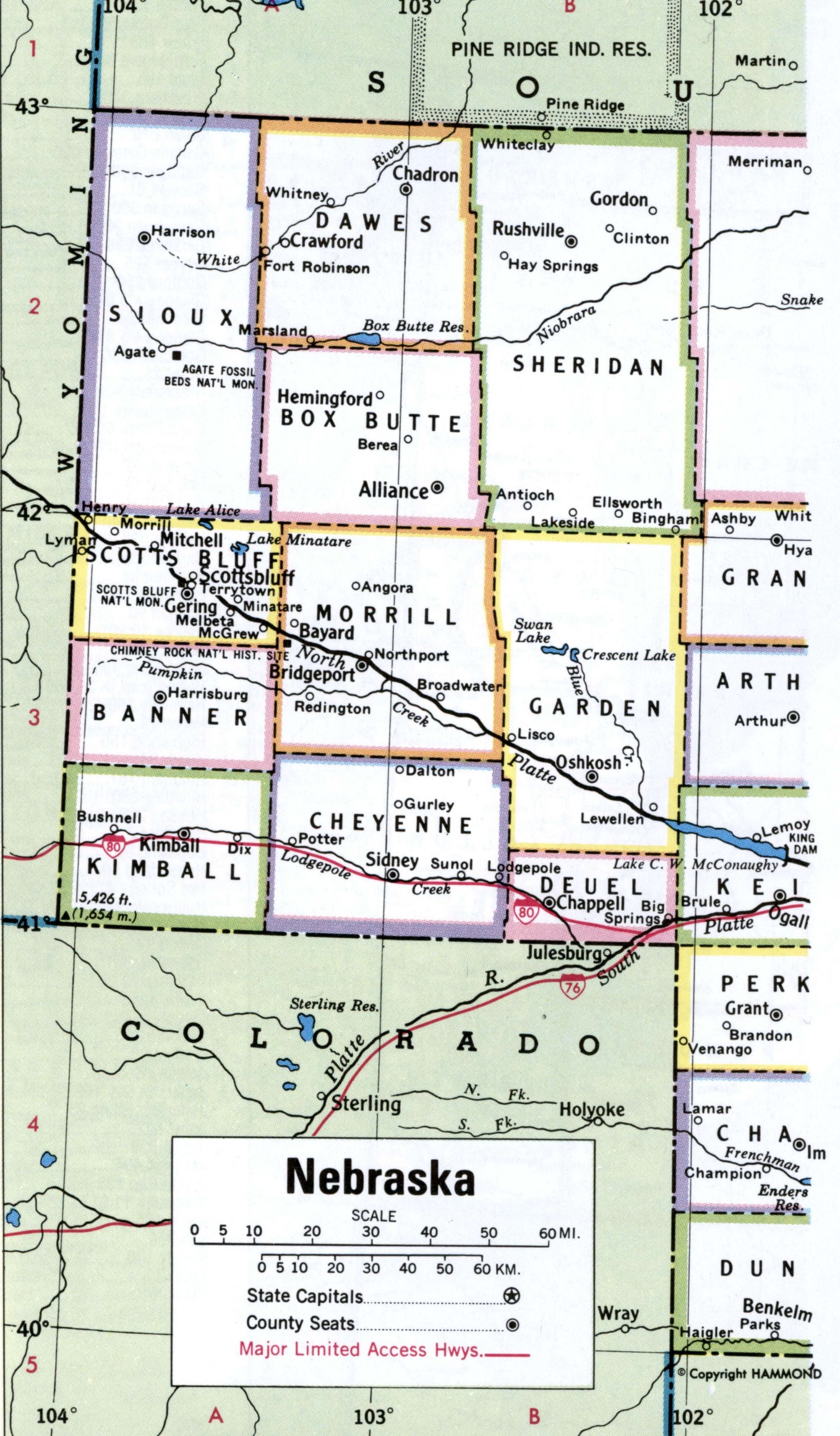 Map County of Nebraska western 