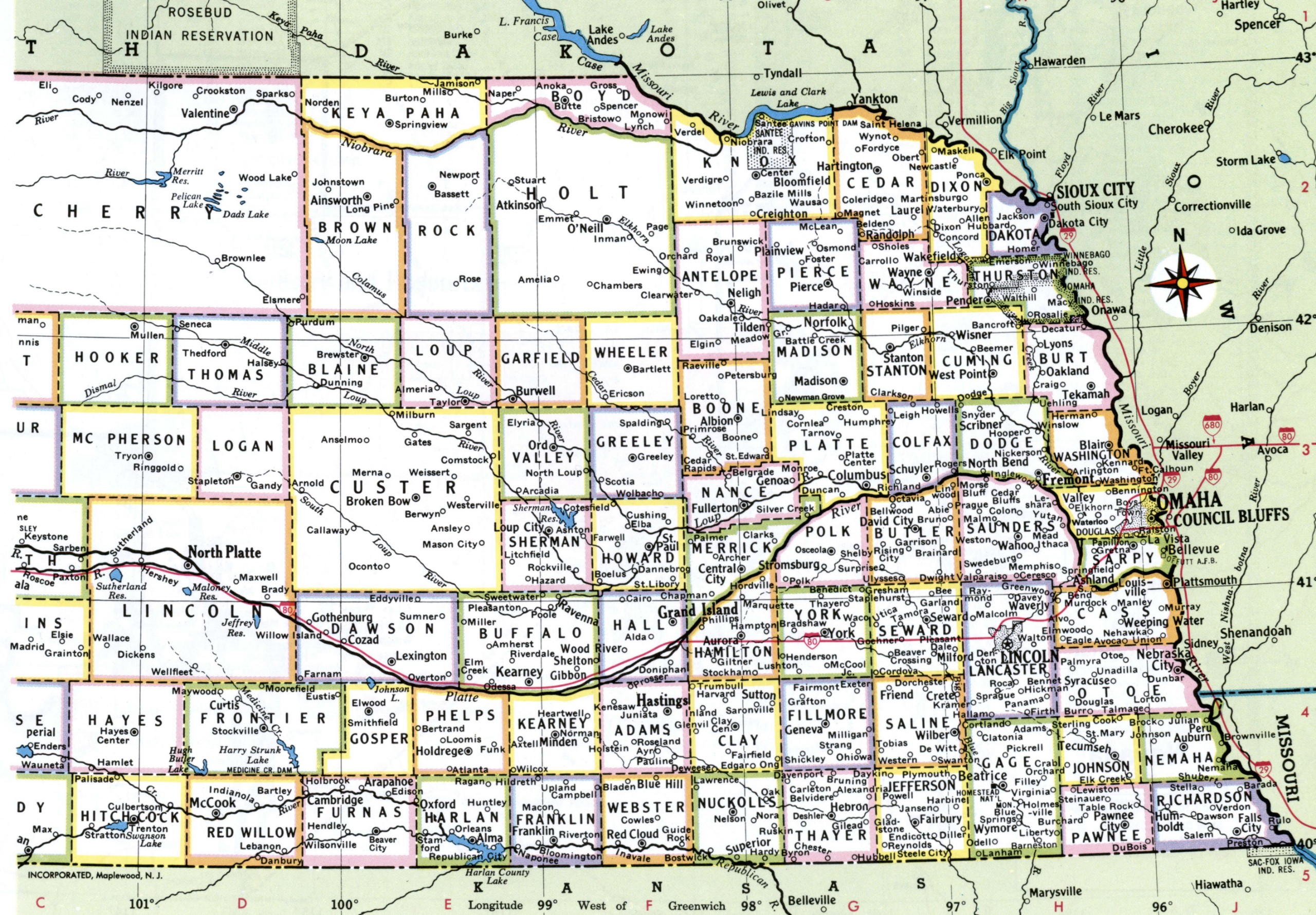 Map County of Nebraska eastern 
